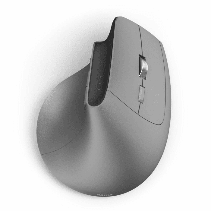 Hama vertikale Maus für Rechtshänder, Bluetooth/Funk (Multi Device, ergonomische Maus ohne Klickgeräusch, Datenverschlüsselung, RGB, 8 Tasten, 1000/1600/2400 DPI, mit Akku, KI Assistent) grau Angebot bei HelloDeals