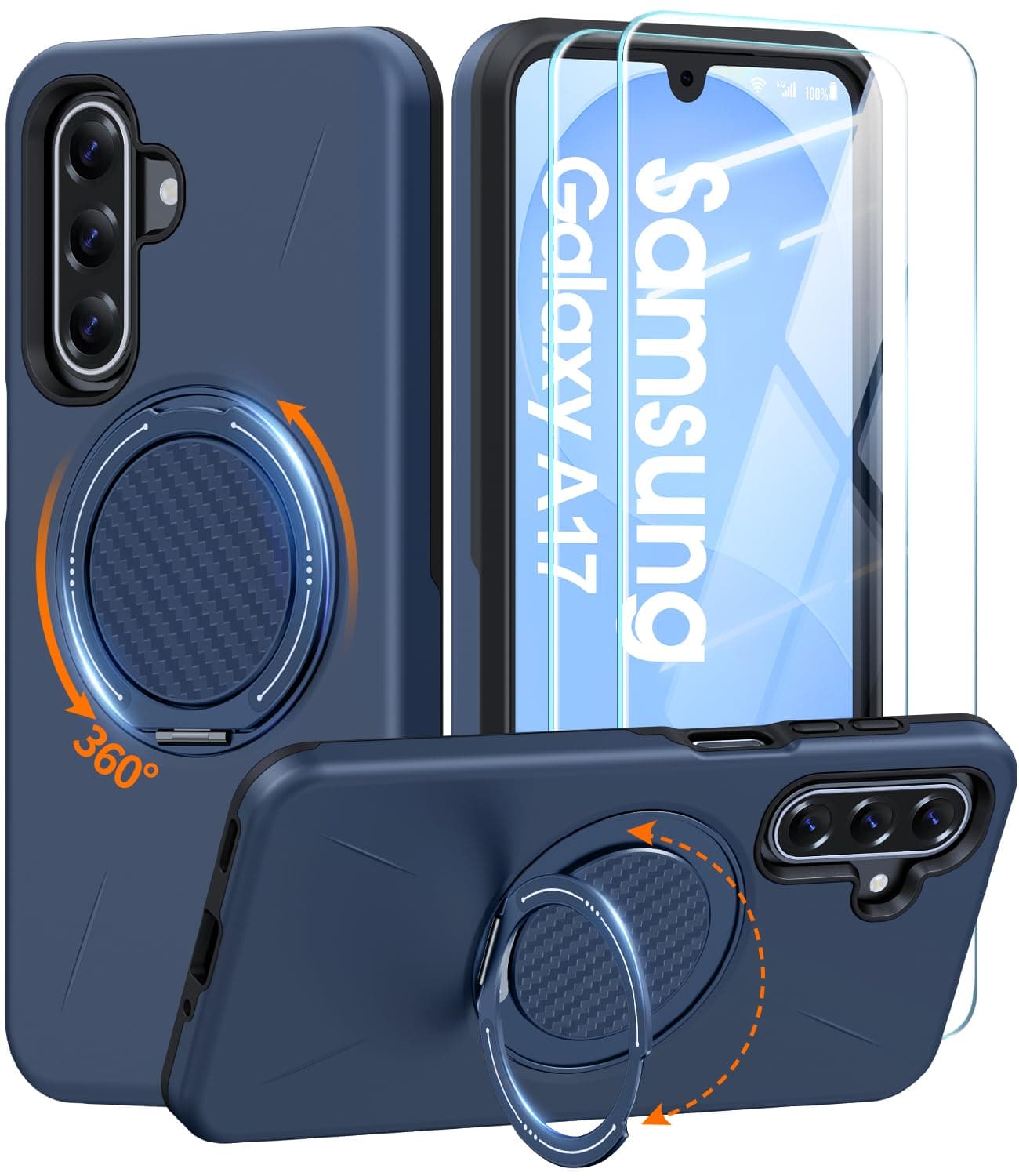 AOUIA für Samsung Galaxy A16/A17 5G Hülle mit 2 Stück Panzerglas, Kabelloses Laden, 360° drehbarer Ring Kickstand, Militärstandard Stoßfest Handyhülle für Samsung A16/A17 5G, Nachtblau Nachtblau Samsung A16/A17 Angebot bei HelloDeals