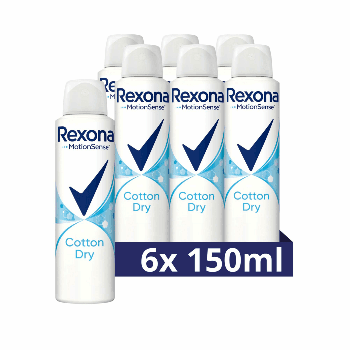 Rexona Women Anti Transpirant Spray Cotton Dry Deospray mit 48 Stunden Schutz gegen Körpergeruch und Achselnässe mit Anti-Transpirant-Technologie 6x 150 ml Cotton Dry White 150 ml (6er Pack) Angebot bei HelloDeals