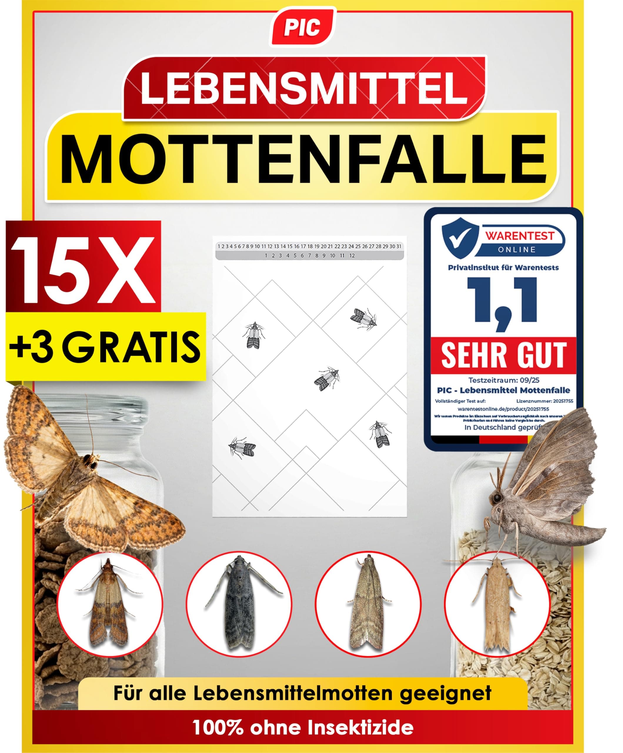 PIC Lebensmittelmotten Falle – 18x Pheromonfallen Motten mit hoher Lockwirkung | Effektive Mottenfalle zur Befallsermittlung - Mottenpapier geruchlos Angebot bei HelloDeals