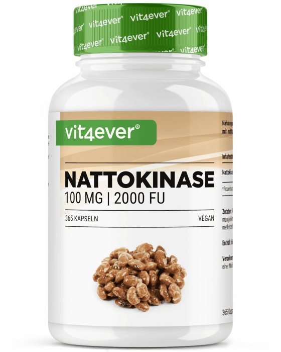 vit4ever Nattokinase - 365 Kapseln à 100 mg (20.000 FU/g) - 12 Monatsvorrat - Hochdosiert - Vegan - GMO-frei - Ohne unerwünschte Zusätze 365 Stück (1er Pack) Angebot bei HelloDeals