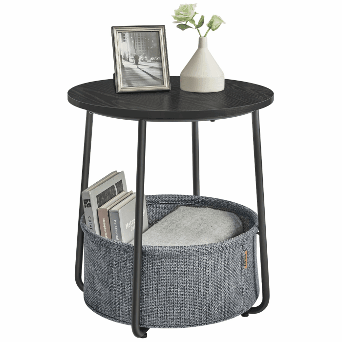 VASAGLE LILEA Kollektion - Beistelltisch rund, Kleiner Tisch, Couchtisch klein, Wohnzimmertisch, Korb aus Stoff, Stauraum für Wohnzimmer, Nachttisch modern, ebenholzschwarz-schiefergrau LET223B01 Ebenholzschwarz + Schiefergrau Angebot bei HelloDeals