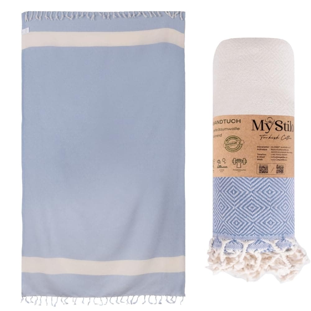 Strandtuch Saunahandtuch XXL - Dickes, Weiches Badetuch 100x200cm, Schnelltrocknend - Premium Hamamtuch mit Diamantmuster für Männer, Frauen (Babyblau) Angebot bei HelloDeals