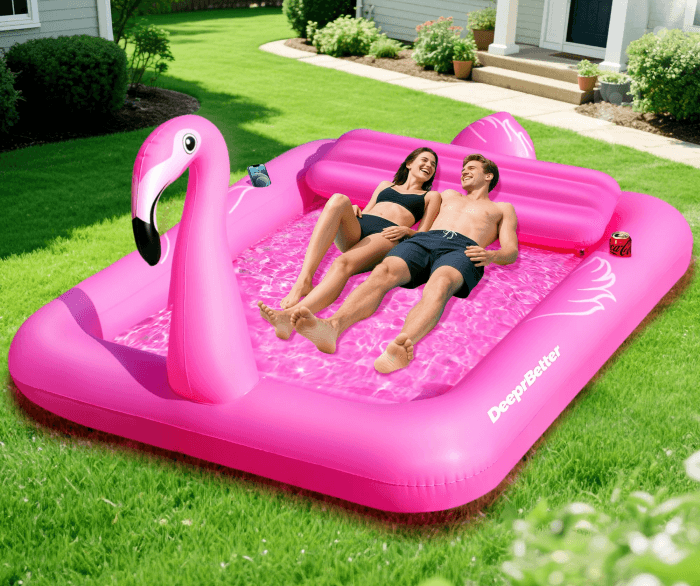 DeeprBetter Luftmatratze Pool Flamingo, Aufblasbar Luftmatratze Pool XXL mit Aufblasbare Kissen & Getränkehalter, Groß Wasser Matratze 205 * 150CM, Pinker Flamingo Pools Luftmatratzen 2 Personen Angebot bei HelloDeals