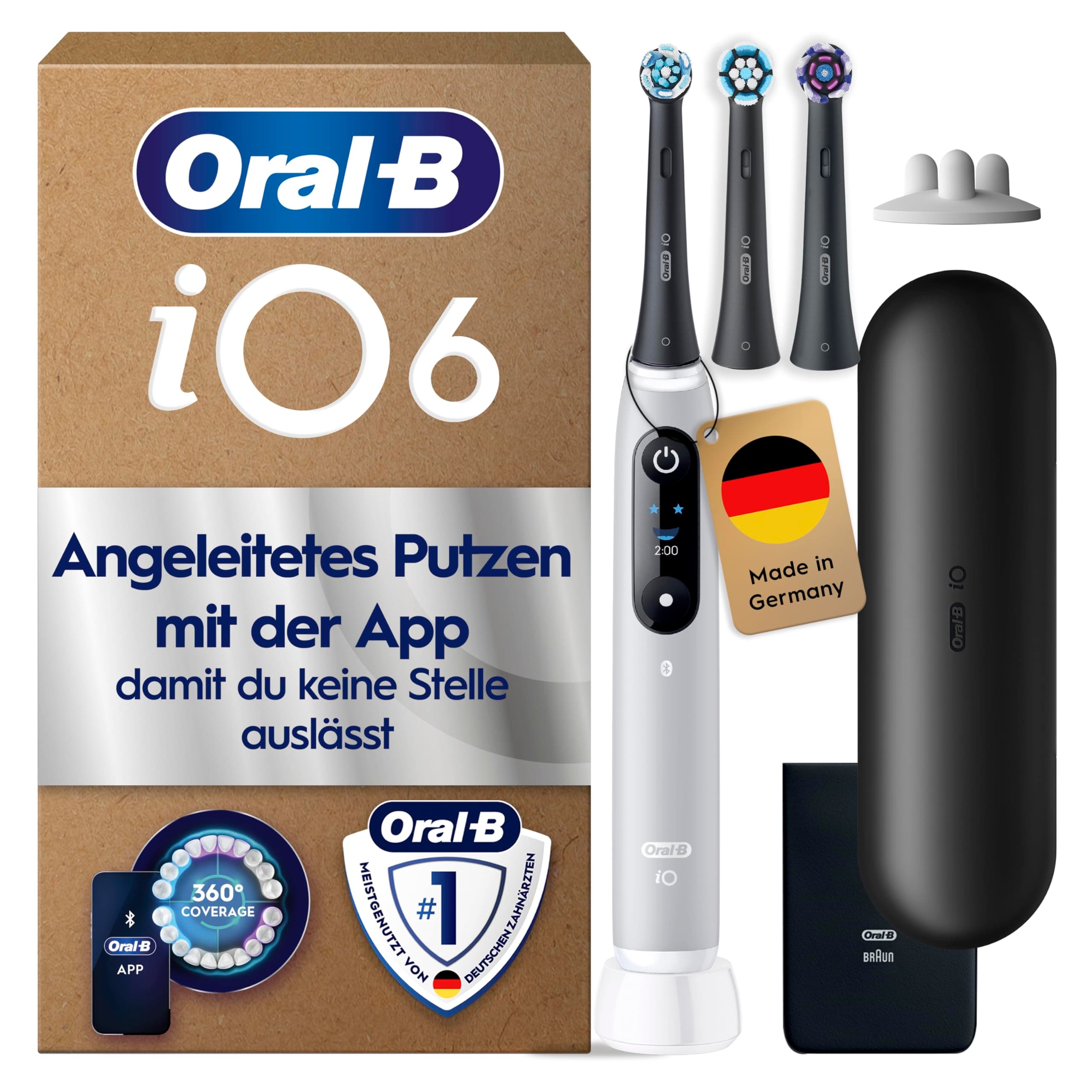 Oral-B iO Series 6 Elektrische Zahnbürste — Electric Toothbrush, Inkl. 3 Aufsteckbürsten und Reise-Etui — 5 Putzmodi für Zahnpflege, Zahnbürste Elektrisch, Designed by Braun, Grau Grey Opal 1 stück (1er Pack) Probierset Angebot bei HelloDeals