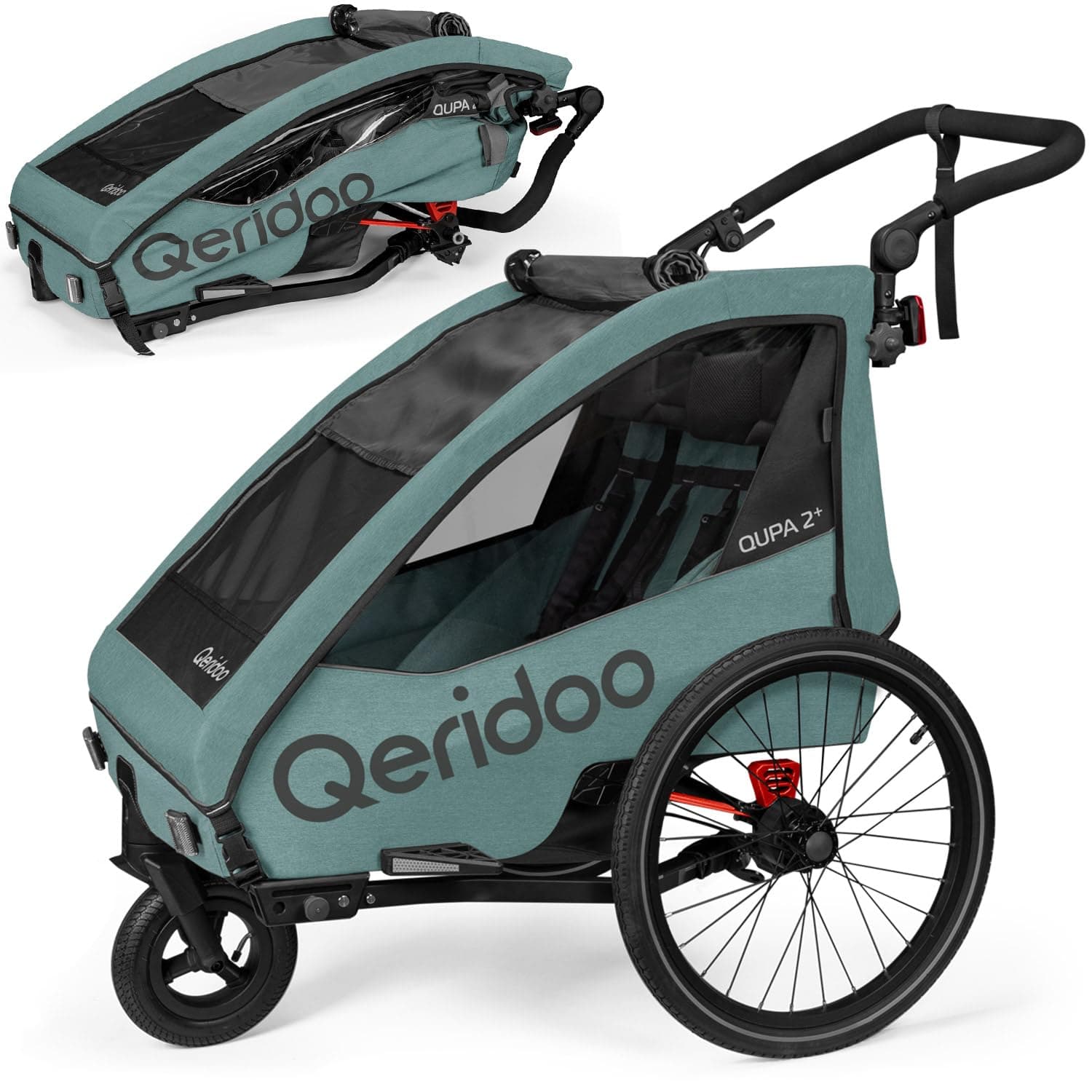 Qeridoo QUPA Plus | Fahrradanhänger 1 oder 2 Kinder mit Premium-Federung & 3-in-1-Funktion | Kinderfahrradanhänger & Jogger Kinderwagen | Leichter Fahrrad Anhänger Kinder | Sicher & Komfortabel Zweisitzer Angebot bei HelloDeals