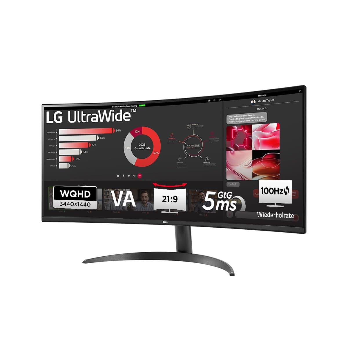 LG UltraWide™ 34WR50QK-B 34 Zoll 21:9 Curved UWQHD VA Monitor, 100Hz, HDR10, 99% sRGB, 2X HDMI 2.0, 1x DisplayPort 1.4, Schwarz Angebot bei HelloDeals