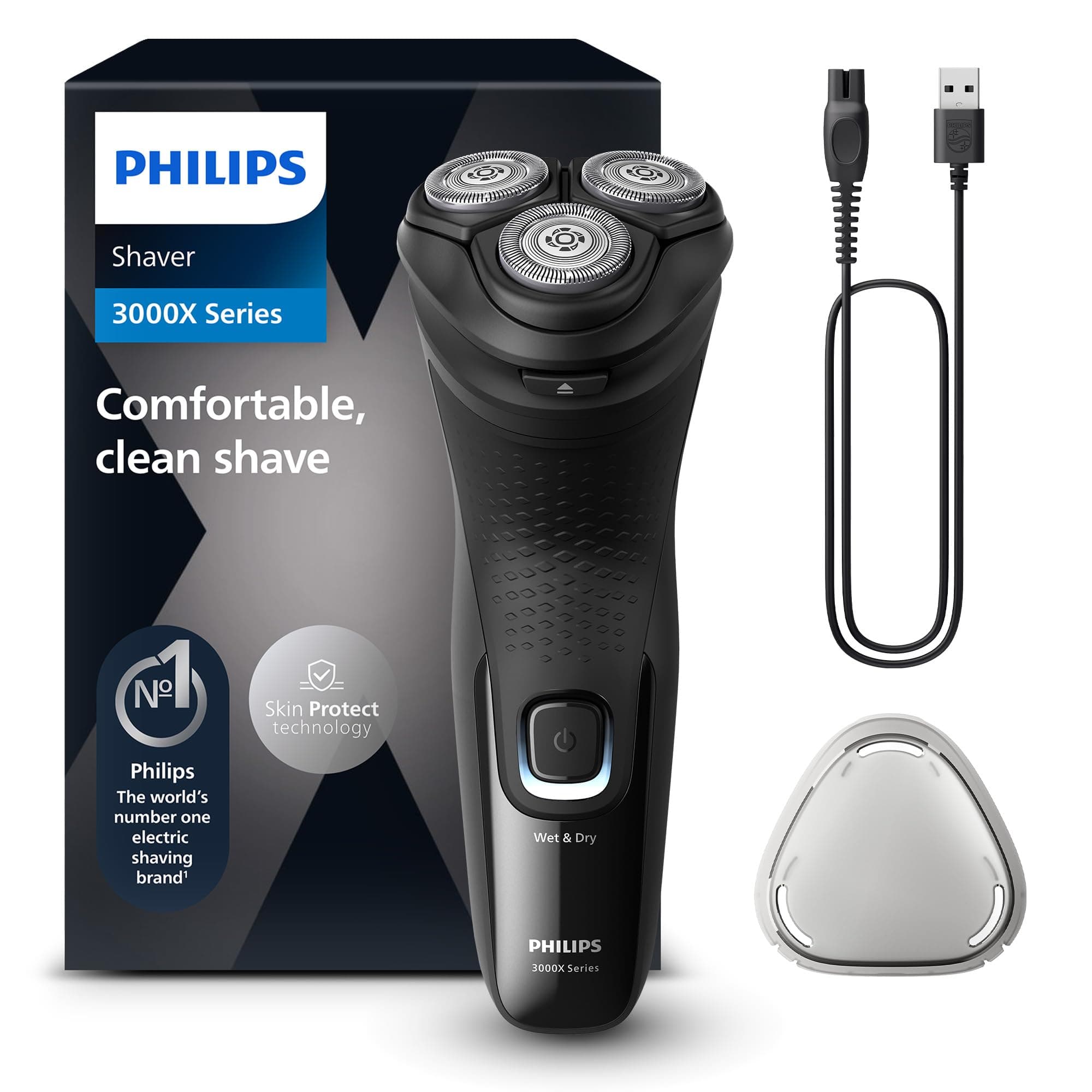 Philips Shaver Series 3000X – Elektrischer Rasierer für Herren in Schwarz, Nass- und Trockenrasur, mit SkinProtect-Technologie, ausklappbarem Bartschneider (Modell X3001/00) Angebot bei HelloDeals