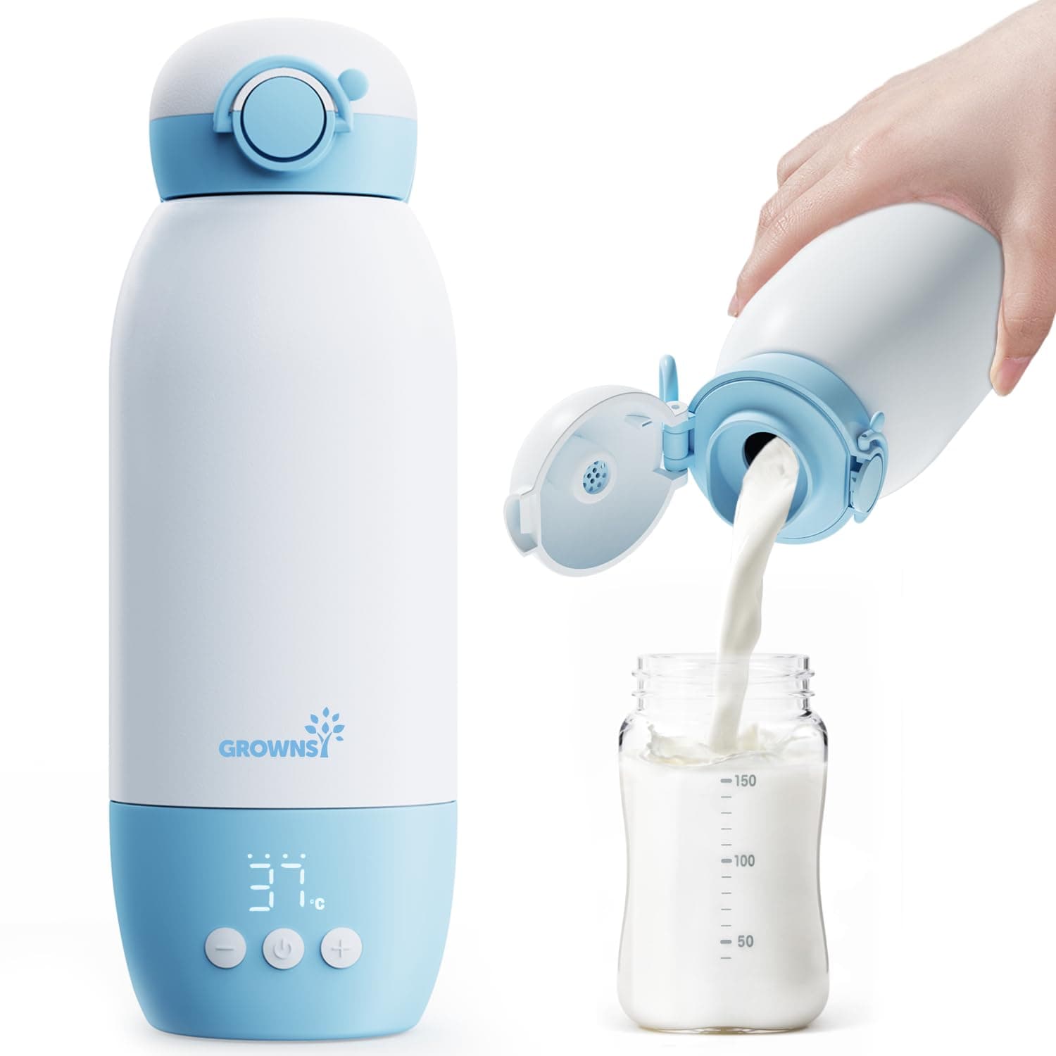 Flaschenwärmer baby unterwegs GROWNSY Tragbarer fläschchenwärmer für travel Schnellheizender mobiler Babyflaschenwärmer mit 10000mAh Akku 600ml Kapazität und Temperaturkontrolle für die Reise Blau Angebot bei HelloDeals