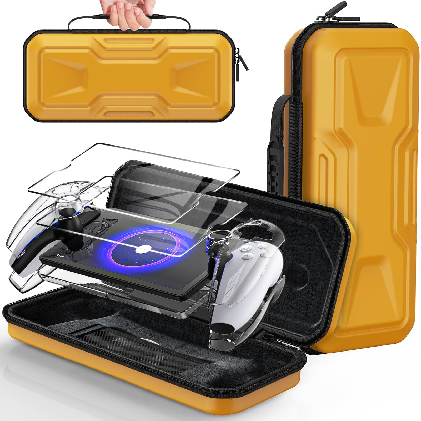 FYOUNG Tasche Zubehör für PlayStation Portal, Full Protection Bundle mit Schutz Glas Bildschirmschutz, klare Hülle, Hartschale Portable Reisetasche für PS5 Portal Remote Player Gelb Angebot bei HelloDeals