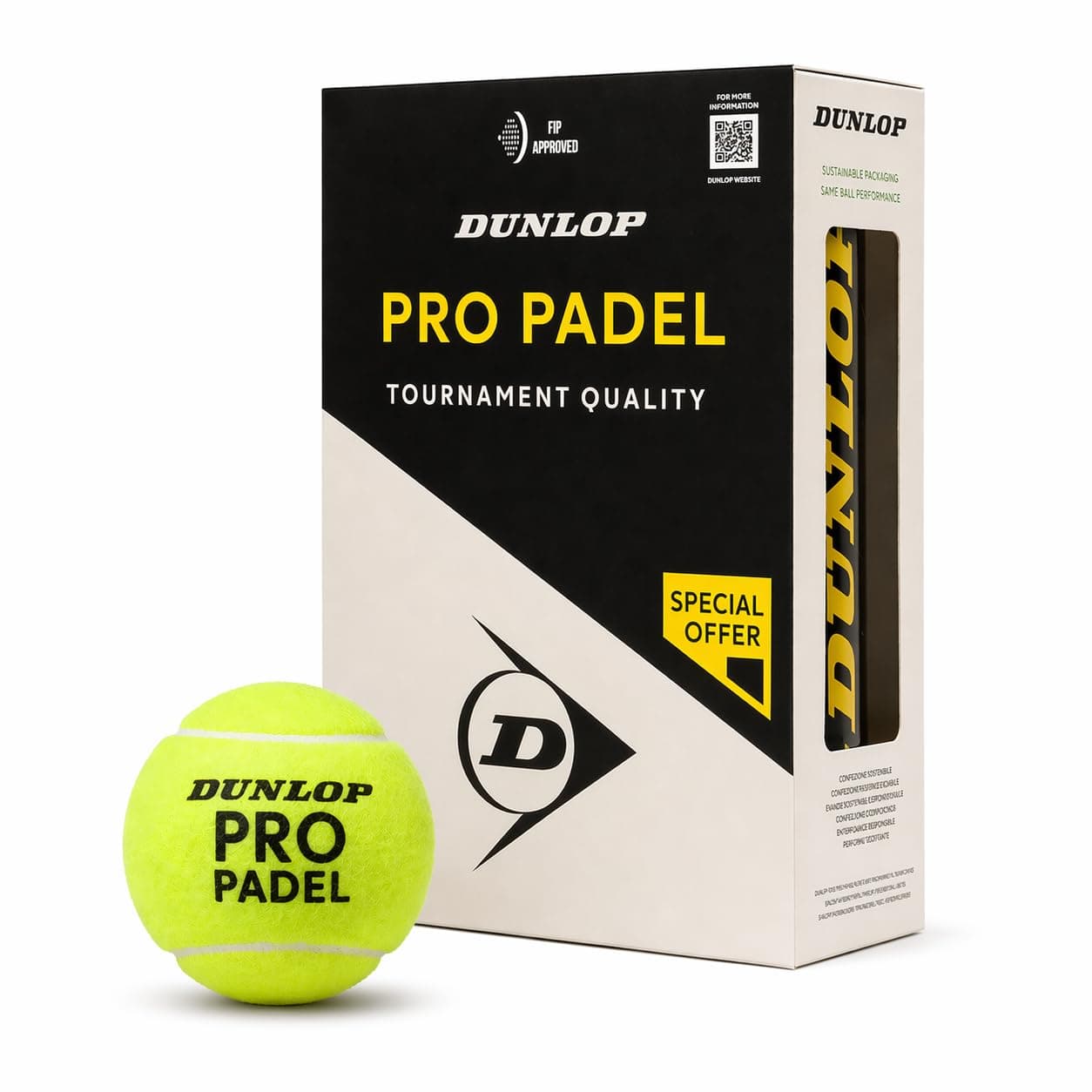 Dunlop Pro Padel Bälle 2x3PET – FIP-zertifizierte Turnierbälle für fortgeschrittene und wettkampforientierte Spieler, gelb Angebot bei HelloDeals