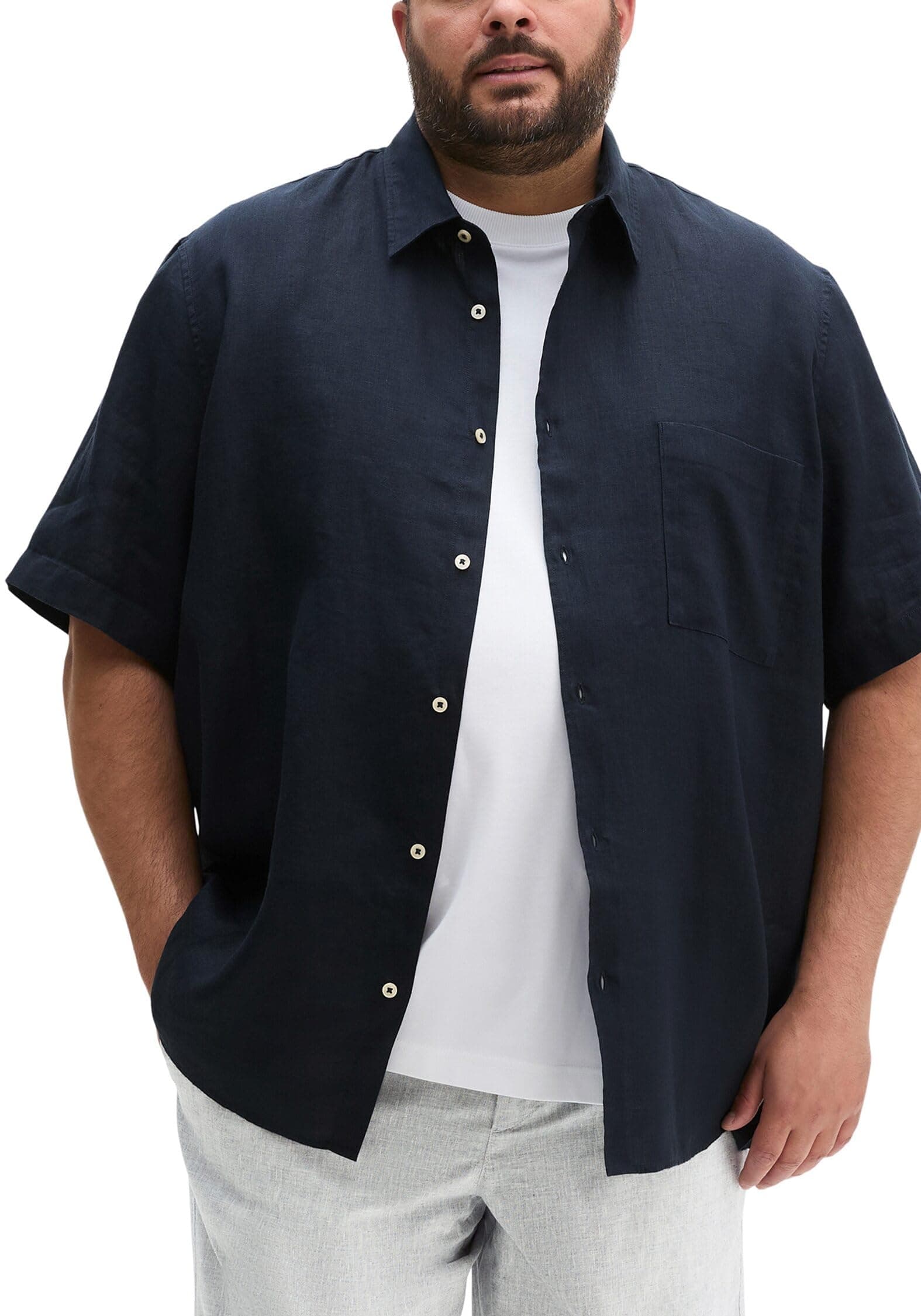 Marc OߴPolo Herren Leinenhemd Kurzarm Big & Tall 5XL Große Größen Extra Tall Blau Angebot bei HelloDeals