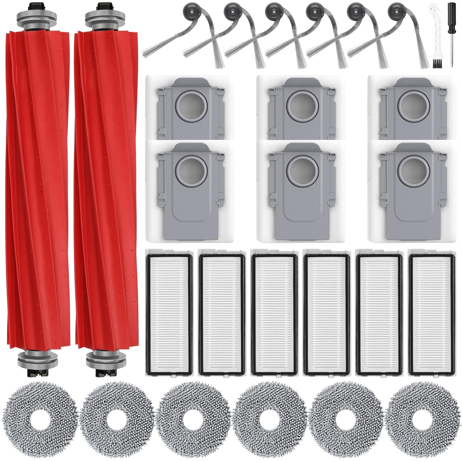 28 Stück Roborock Zubehör Kompatibel mit QV 35A / Qrevo S Pro/QV 35S / QR 598 / QR 798, Ersatzteile Set mit 2 Hauptbürste, 6 Staubbeutel, 6 Wischpads, 6 Filter, 6 Seitenbürsten, Waschbar & Langlebig QV 35A Zubehör Angebot bei HelloDeals