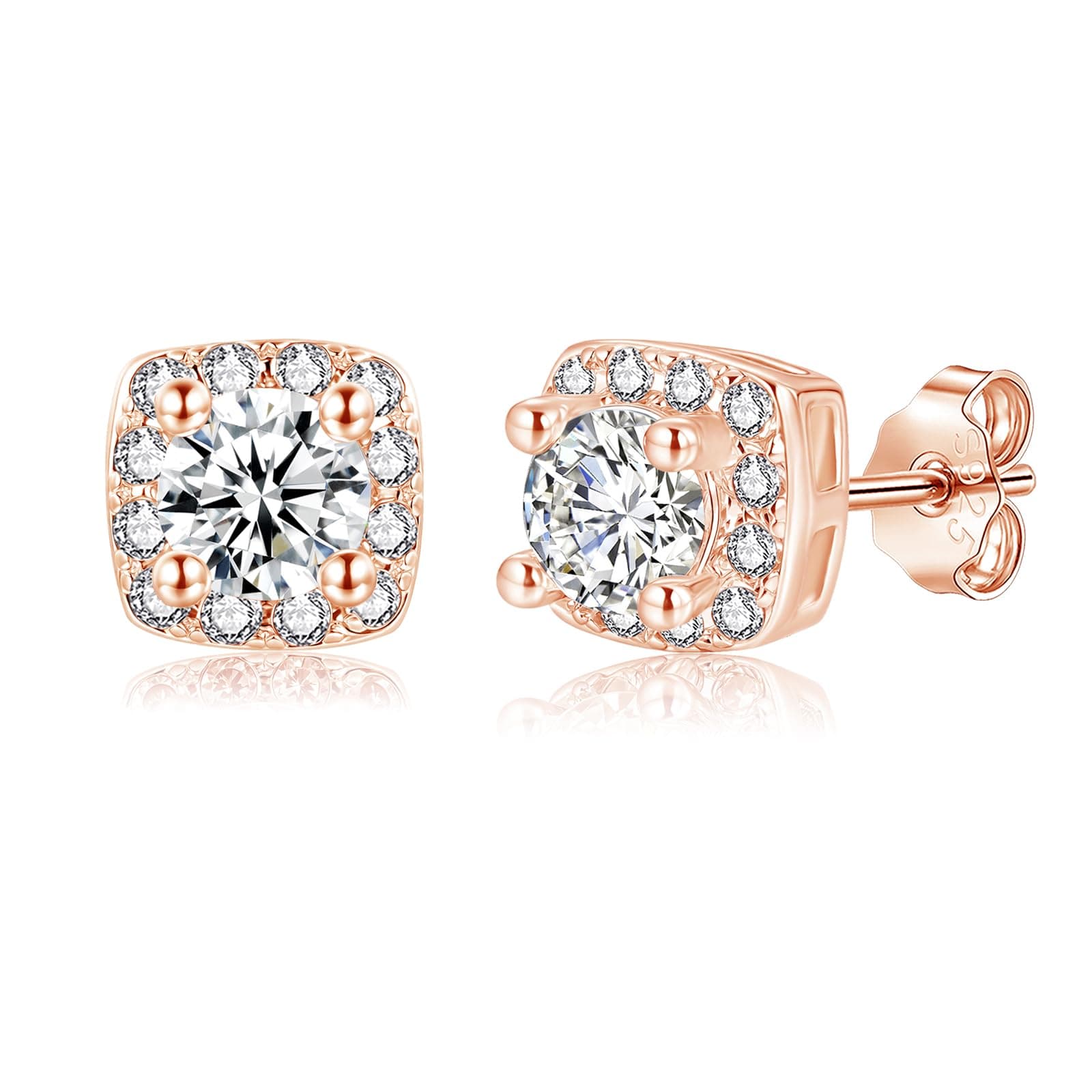 Ohrstecker Silber 925, 925 Sterling Silber Quadratische Ohrstecker Zirkonia, Hypoallergen Ohrringe Klein Stecker, Knorpel Schlafen Ohrringe Stecker, Flach Ohrschmuck Geschenk für Mädchen Damen 7mm - Rosegold Angebot bei HelloDeals