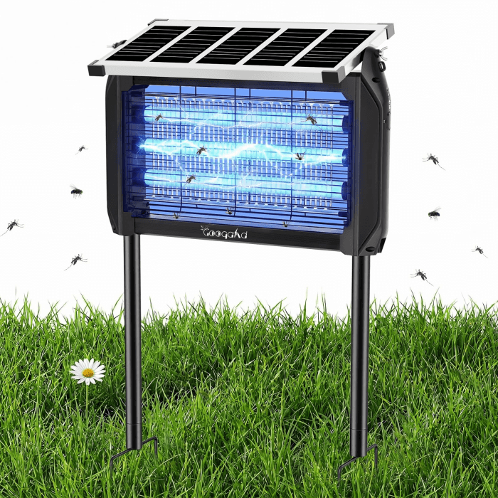 Insektenvernichter Elektrisch Solar - 10W Outdoor Mückenlampe mit UV-Lampe, 4000mAh Akku 12h Dauerbetrieb, IPX5 Wasserdicht, Gratis Kette für Wandmontage & Erdstecker, für Garten/Terrasse/Camping Angebot bei HelloDeals