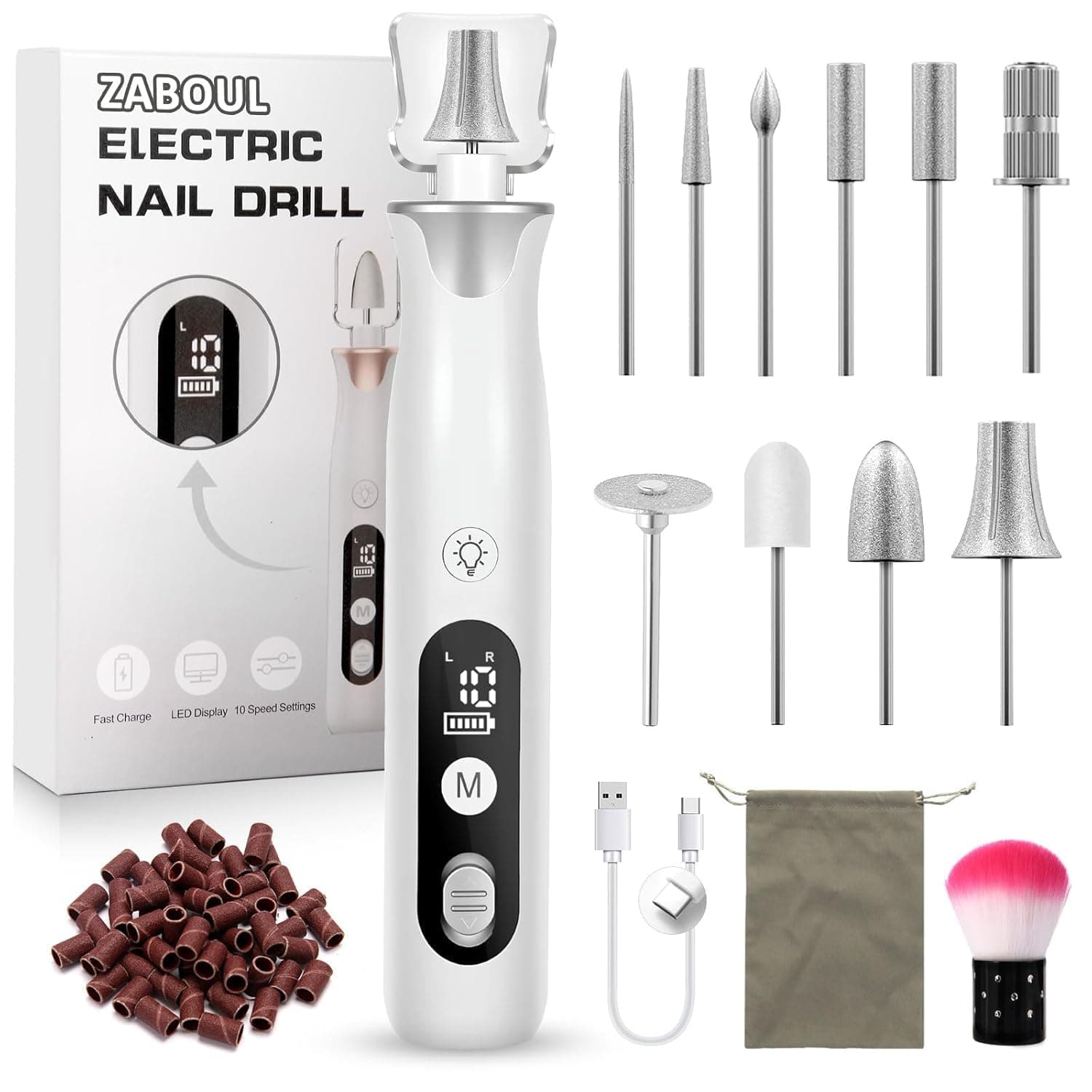 Maniküre/Pedikure Set elektrisch, Nagelfelile, Nagelfräser und Hornhautentfemer mit 10 Aufsatze zur Nagelpflege, mit 10 Geschwindigkeiten, LED Licht, Aufbewahrungstasche Silber Angebot bei HelloDeals