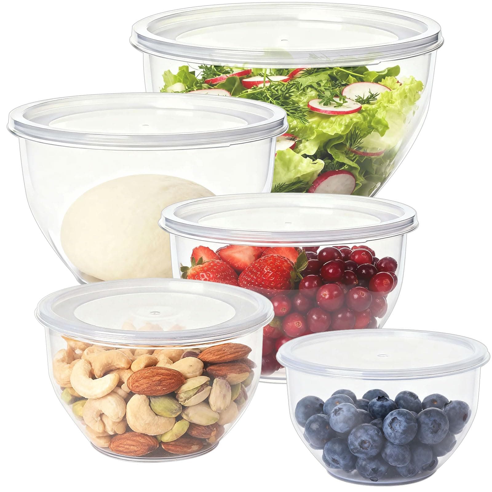 Greentainer Salatschüssel mit Deckel, Rührschüsseln Set aus Kunststoff, Stapelbare Nesting-Schüssel-Set für Küche,Große Schüsselset,Servierschalen ideal zum Mischen und Servieren,Transparent Durchsichtig Angebot bei HelloDeals