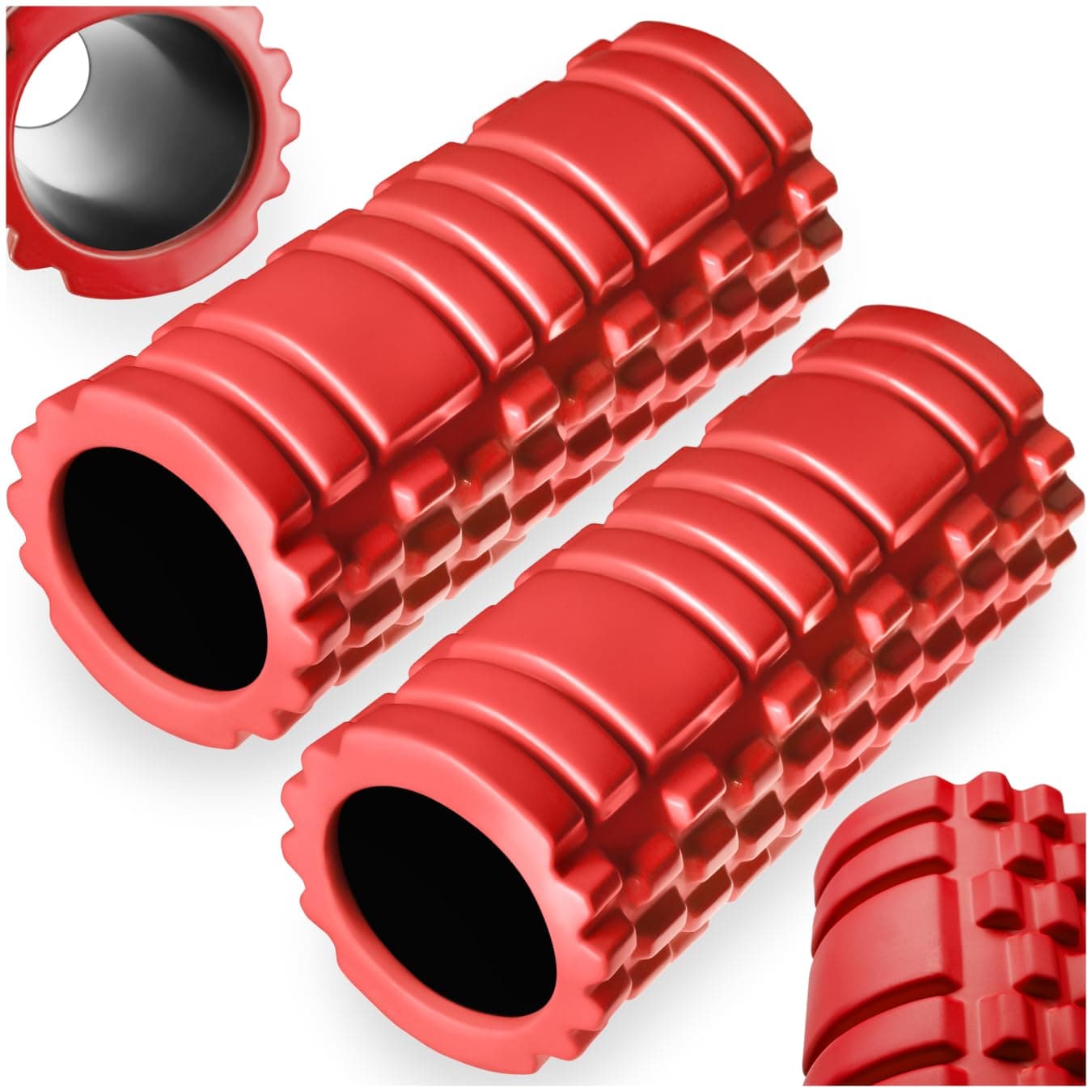tectake® Faszienrolle Massagerolle, 33,5 x 14,5 cm, Faszienrolle Wirbelsäule, verschiedene Zonen, Triggerpunkt Massage, Lösen von Verklebungen, Muskelverhärtungen, Rückenschmerzen - rot, 2er Set 2er Set Rot Angebot bei HelloDeals