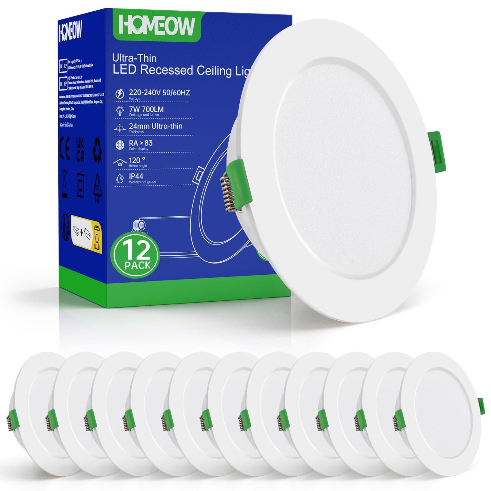 HOMEOW 12er Set LED Einbaustrahler 230V 7W, 700 Lumen Einbaustrahler Flach, Neutralweiß 4000K LED Spot, Durchmesser 118mm, Ausschnitt 95-110mm, IP44 Wasserdicht für Badezimmer Küche Wohnzimmer Neutralweiß 7W, 95-110mm Lochmaß Angebot bei HelloDeals