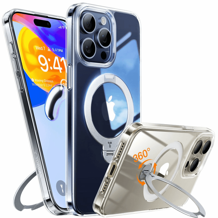 TORRAS Ostand Q3 Spin für iPhone 15 Pro Hülle (360° Magnetischer Unsichtbarer Ständer) Zertifizierte Militärschutz, MagSafe Kompatibel, Stoßfest Diamant-Klar Anti-Vergilbung Transparent iPhone 15 Pro Transparent Angebot bei HelloDeals