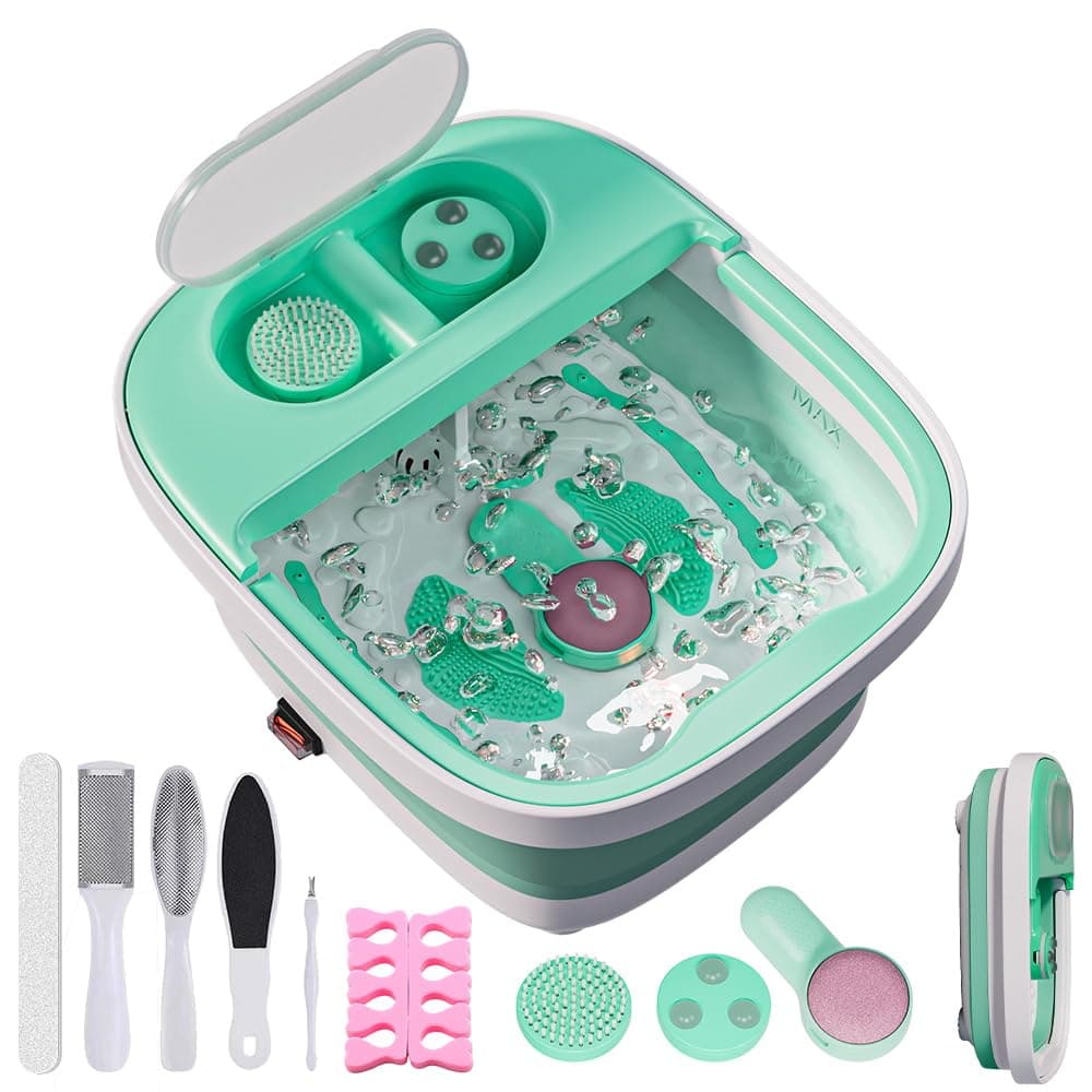 Klappbarer Fußspa-Massagegerät mit Heizer, 3 Pediküre-Aufsätzen, Blasenfunktion, Pediküre-Fußbad mit Pediküre-Set und Griff zur Stresslinderung Angebot bei HelloDeals
