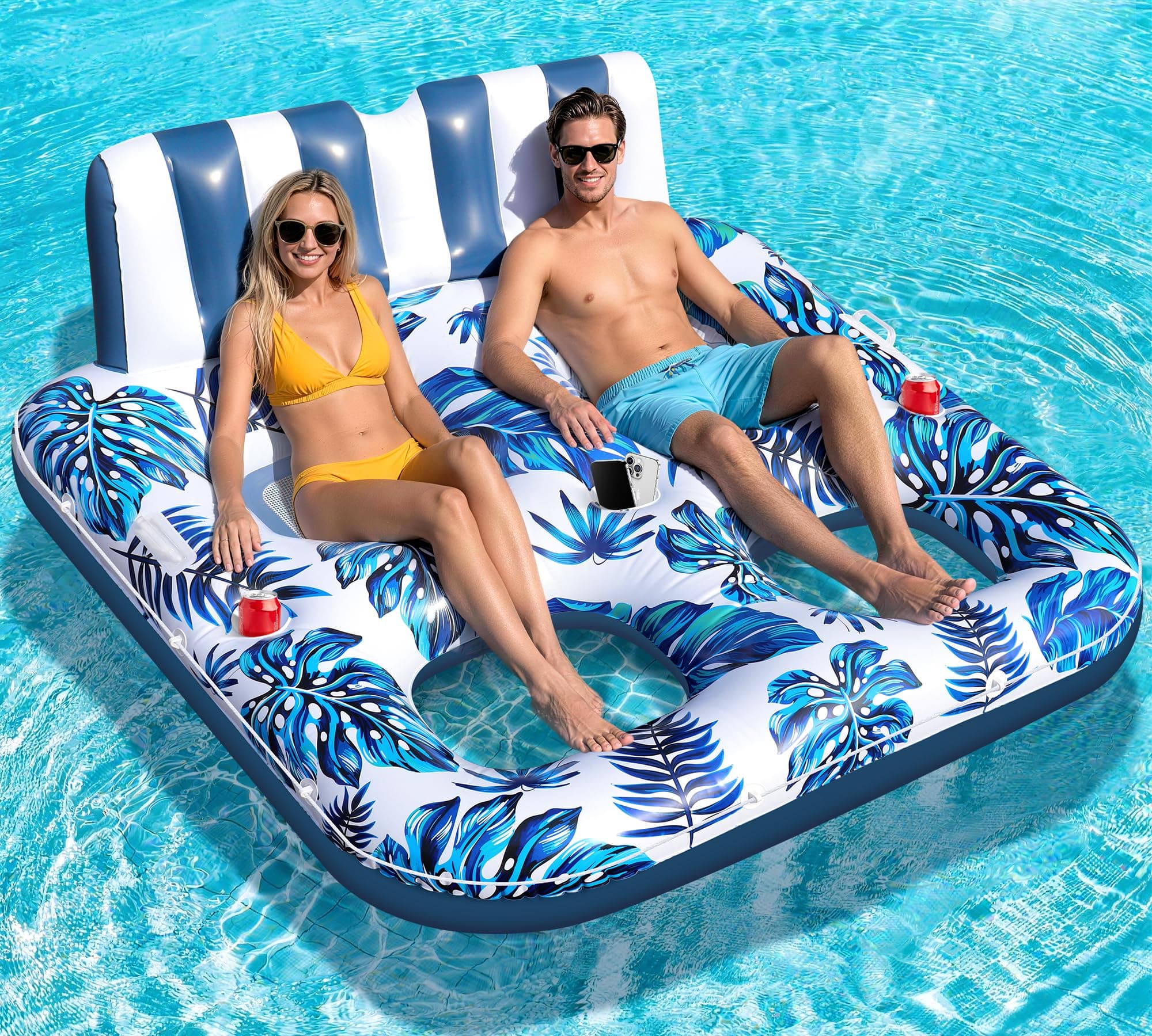 LuxBlue Pool Sessel Aufblasbar 2 Personen, Schwimmsessel für Pools Erwachsene mit Getränkehalter&Griff, Groß Pools Sitz Aufblasbar Luftmatratze Pool mit Netz, Urlaub Luftmatratze Wasser Erwachsene Angebot bei HelloDeals