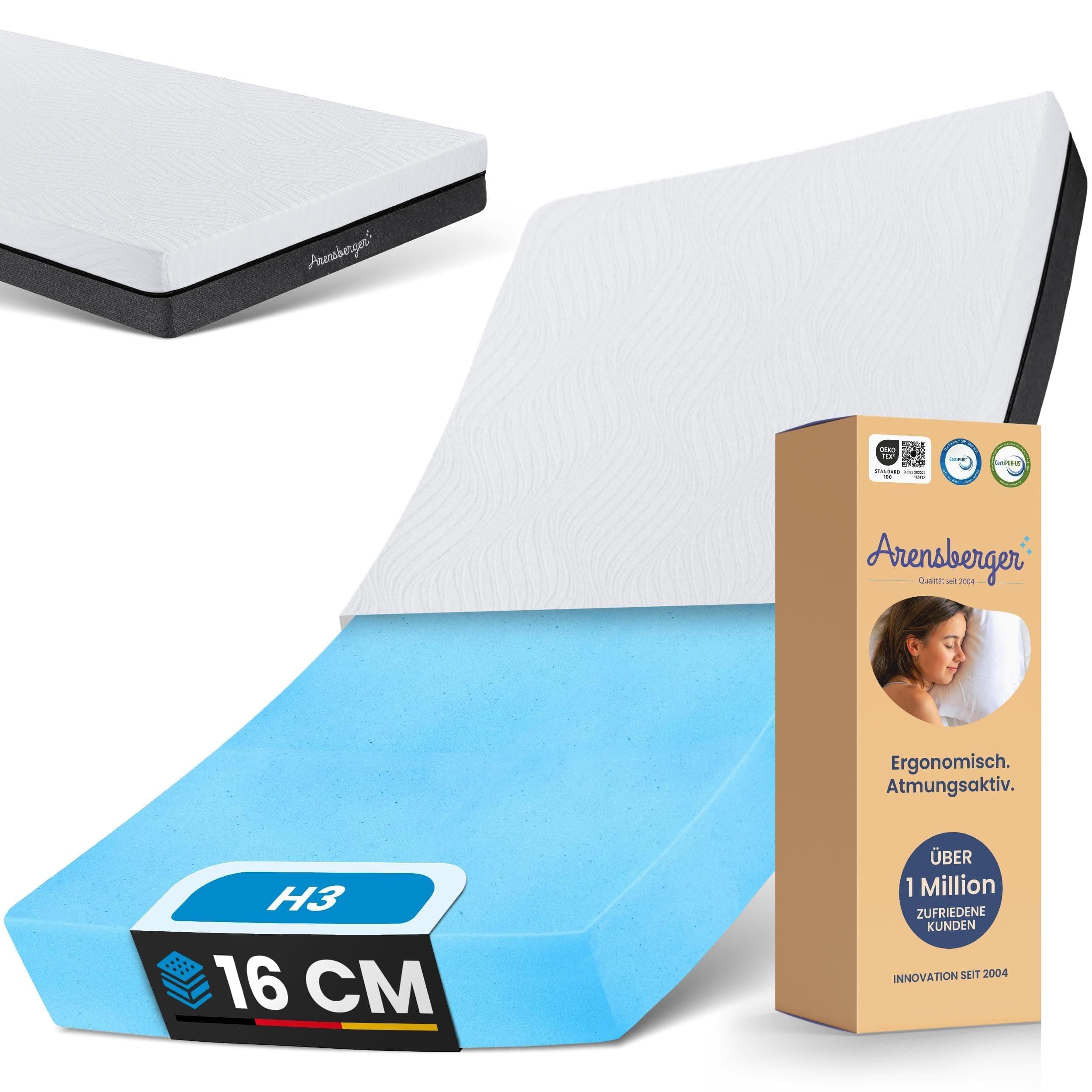 Arensberger Matratze SARA 180x200cm Höhe 16cm | NANOCELL® Gel-Schaum | Mittelfest H3 | Premium-Bezug 240g/m² | 60°C waschbar | Kaltschaum-Matratze 180x200 | Note 1,1 | Öko-Tex Zertifiziert 180 x 200 cm 16cm Angebot bei HelloDeals