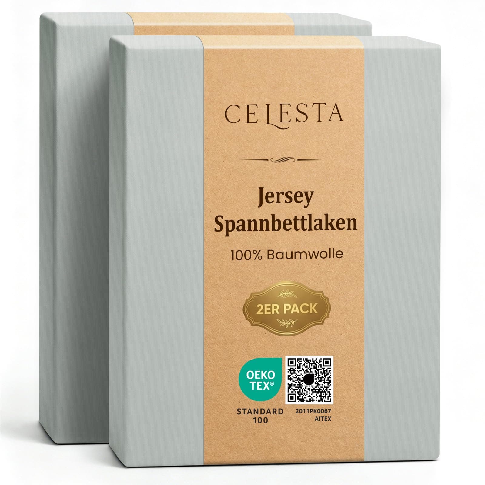 CELESTA Spannbettlaken 90x200cm 100% Baumwolle 2er Set, Oeko-TEX Zertifiziert Jersey Spannbetttuch 90x200, Matratzenhöhe bis 25 cm für Boxspringbett, Hellgrau Hellgrau 2er Pack 90x200cm Angebot bei HelloDeals