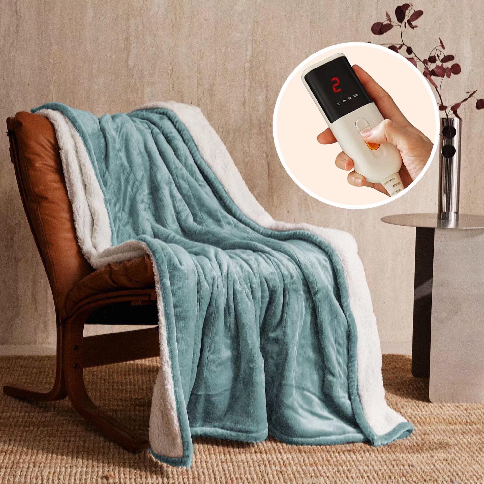 JET'S HOME Heizdecke 130x180cm - Wärmedecke Heizdecke mit Abschaltautomatik Einstellbarer Timer 10 Stunden 6 Heizstufen - Wärmedecke Maschinenwaschbar Überhitzungsschutz (Blau) Blau 130x180cm Angebot bei HelloDeals
