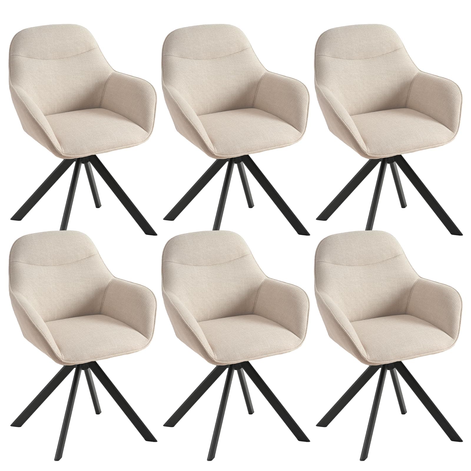 Drehbare Esszimmerstühle 6er Set mit Armlehne, 360° drehbar Beige, Polsterstuhl aus Leinen, Küchenstuhl Armlehnstühle mit Metallbeine und Rückenlehne für Esszimmer Küche Büro 6er Beige Angebot bei HelloDeals