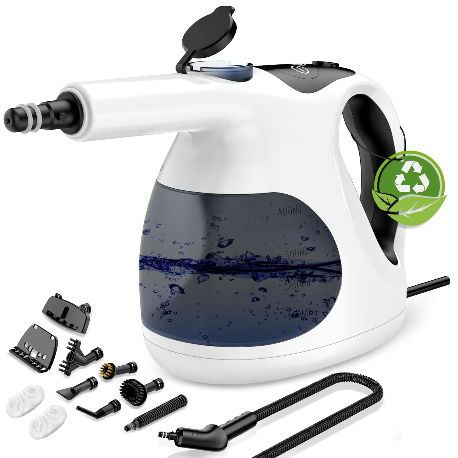 Granarbol 1200W Profi Dampfreiniger Handgerät, 400ML Leichtgewicht-15s Heizung Handdampfreiniger für alles mit 10 Zubehörteile, Steam Cleaner Entfetten für Bad, Küche, Boden, Fenster, Polster Weiß 1 Angebot bei HelloDeals