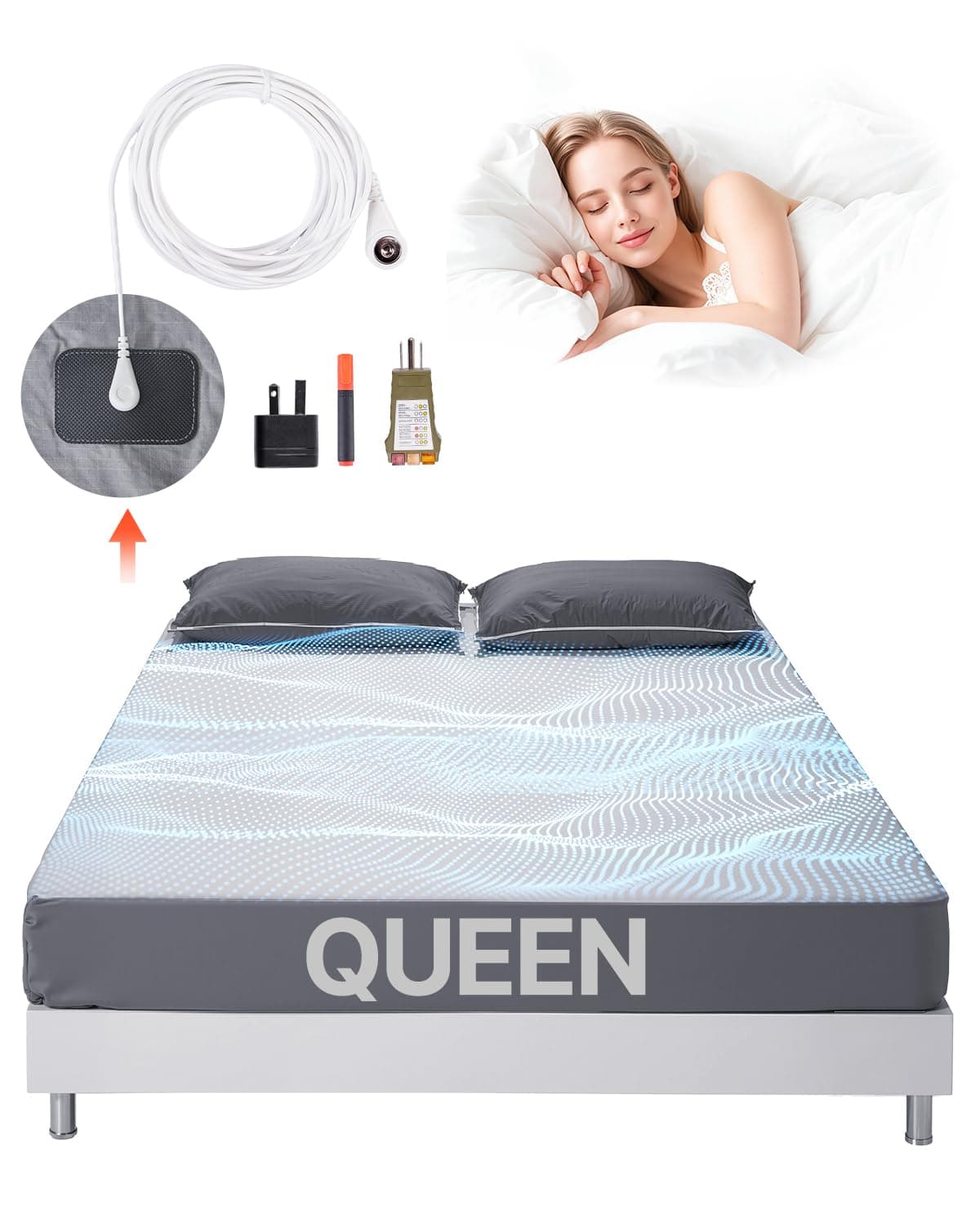 VEVOR Erdungsbettlaken, Queen-Size, 95% Baumwolle & 5% Reine Silberfaser, Erdungsmatte, mit Erdungskabel & Tester, für verbesserten Schlaf & Wohlbefinden (Grau, Queen – 1525x2030x5 mm) Angebot bei HelloDeals