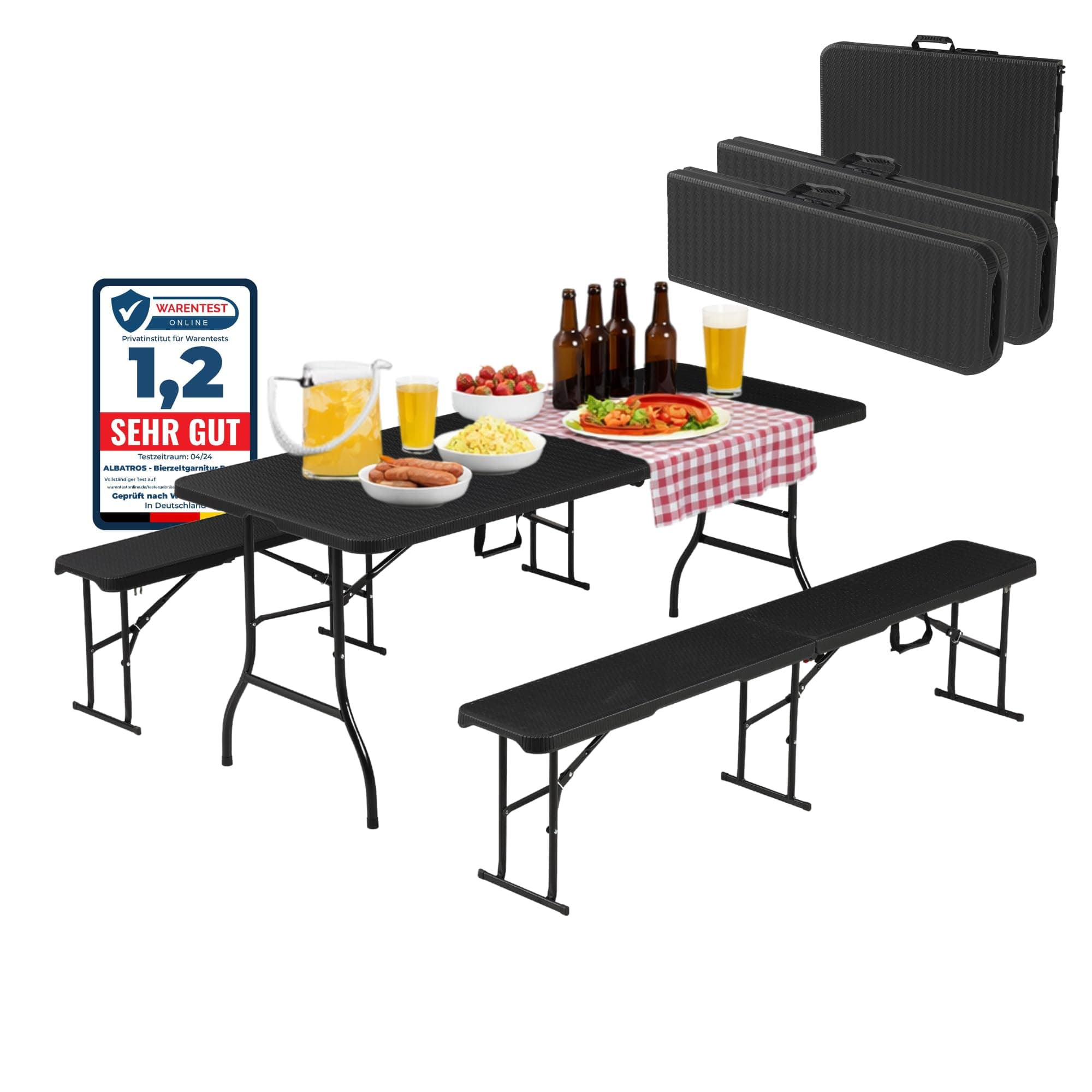 ALBATROS Bierzeltgarnitur 3-teilig klappbar | Stabiler Klapptisch 300 kg & 2 Bierbank 500 kg | Biertischgarnitur für 10 Personen | Camping Tisch Outdoor | Biertisch 182 cm | Garten Möbel Set Angebot bei HelloDeals