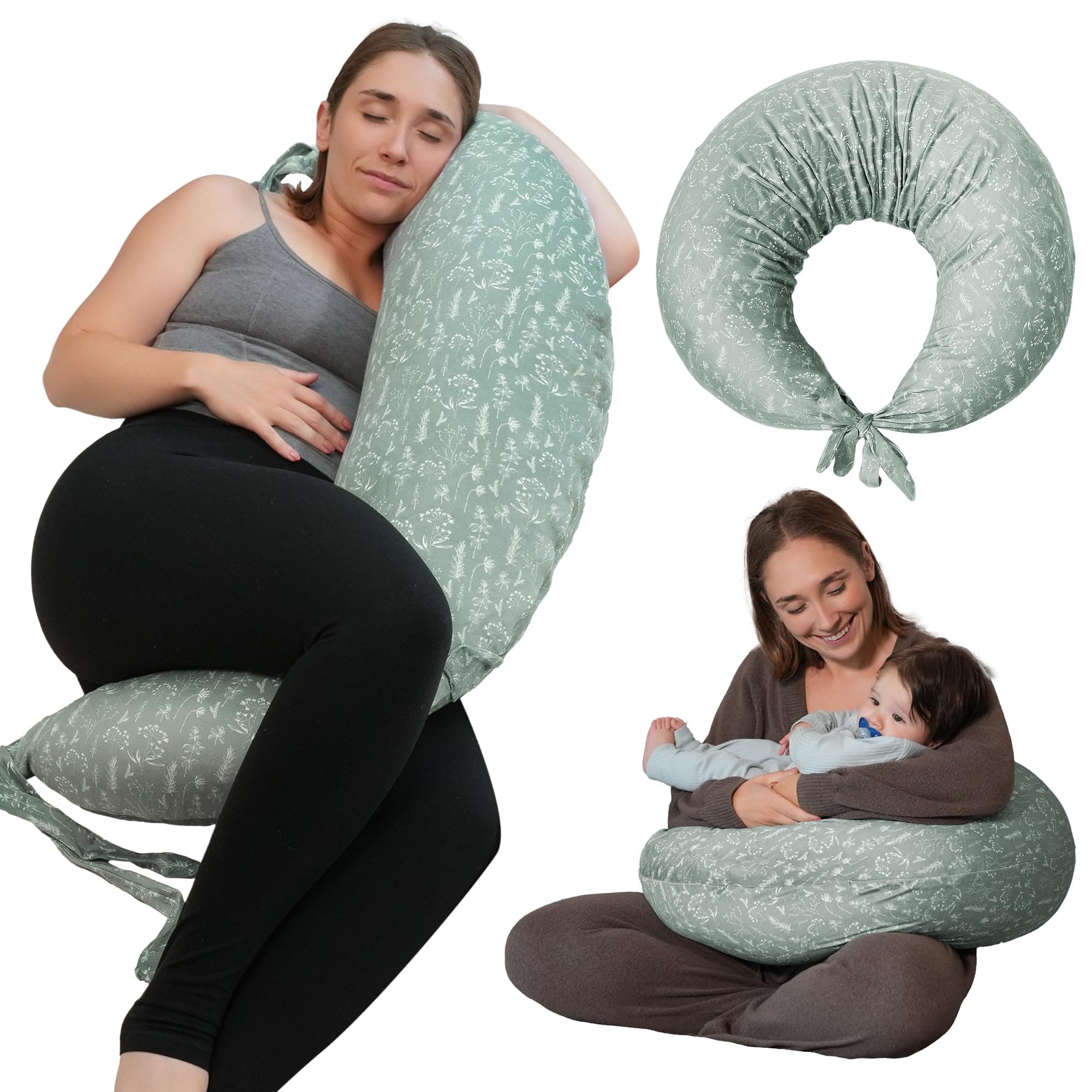 DancesCat Einstellbar XXL Stillkissen,Vielseitig Übergröße Lagerungskissen,Portabke Schwangerschaftskissen für Baby und Erwachsene,Seitenschläferkissen mit Waschbarem Samt Bezug,Babynestchen Samt-Grün Wald Angebot bei HelloDeals