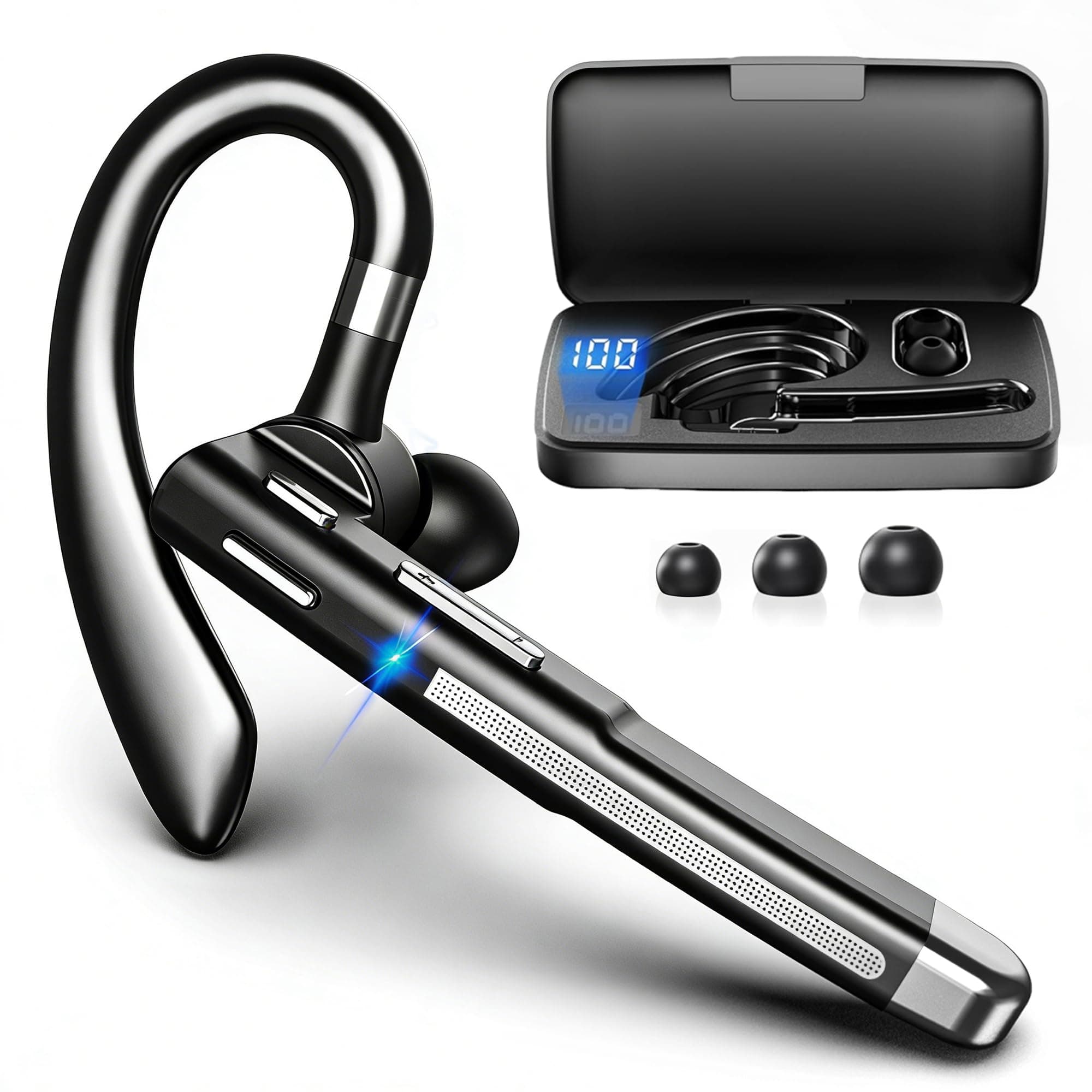 Headset Bluetooth 6.1 CVC8.0 Noise Cancelling In Ear Kopfhörer 100 Std Kabellos Kopfhörer mit Dual Mikrofon LED Ladebox Zwei-Geräte-Verbindung Freisprech Handy Ohrhörer für Autofahren/Business/Büro Glanz Schwarz Angebot bei HelloDeals