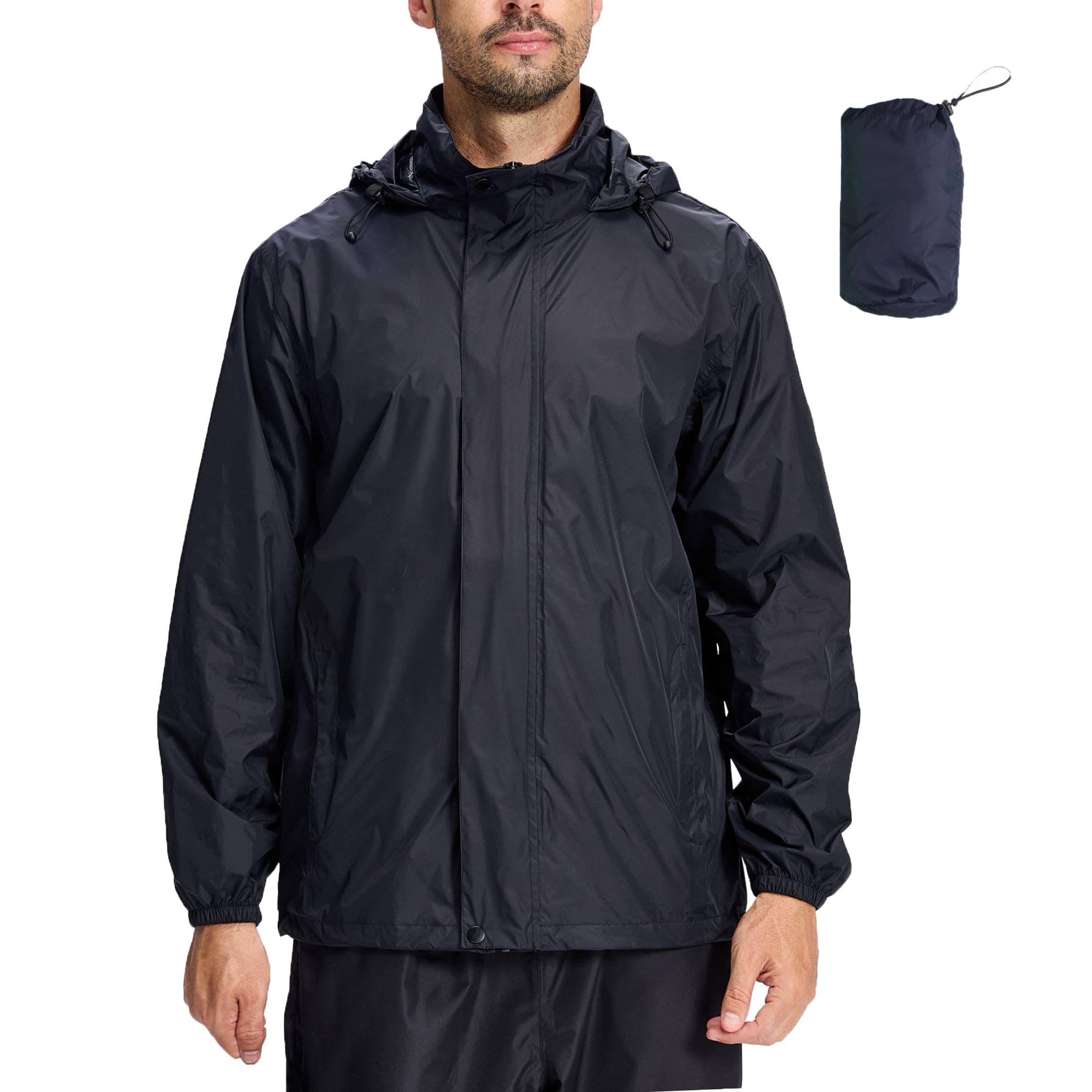 LZLER Regenjacken Herren Wasserdichte Leichte Faltbare windjacke Regenmantel mit Verstellbare Kapuze für Outdoor Wandern Camping M Schwarz Angebot bei HelloDeals