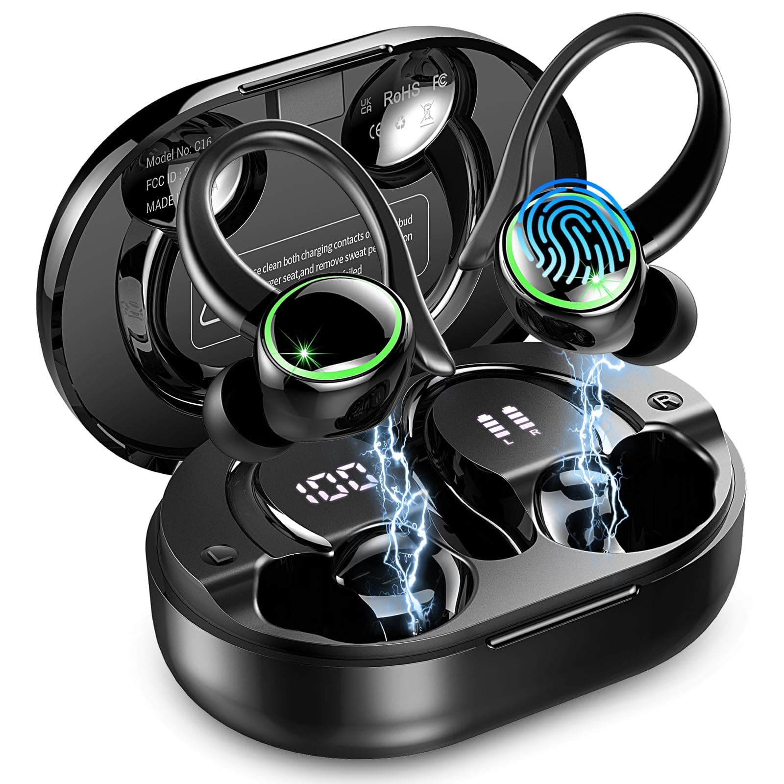 2026 Bluetooth Kopfhörer, Kopfhörer Kabellos Bluetooth 5.4 Sport tiefer Bass, 56 std Spielzeit In Ear Kopfhörer mit 4 ENC Noise Cancelling Mic, IP7 Wasserdicht Ohrhörer LED-Anzeige für Studium, Arbeit Hellschwarz Angebot bei HelloDeals
