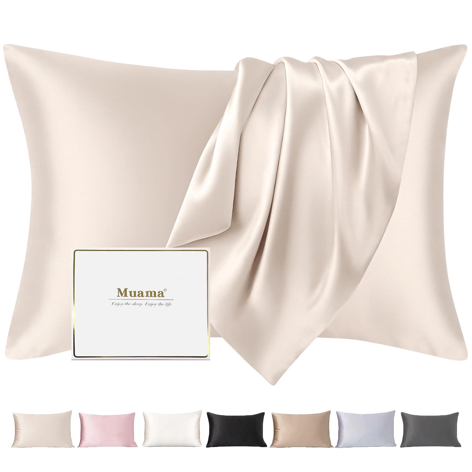 Muama Seidenkissenbezug 40x80 cm Kissenbezüge aus Seide Kissenbezug Maulbeerseide Kopfkissenbezug für Haar und Haut mit verstecktem Reißverschluss Silk Pillowcase, 1 Stück, Beige Beige 40X80cm Angebot bei HelloDeals