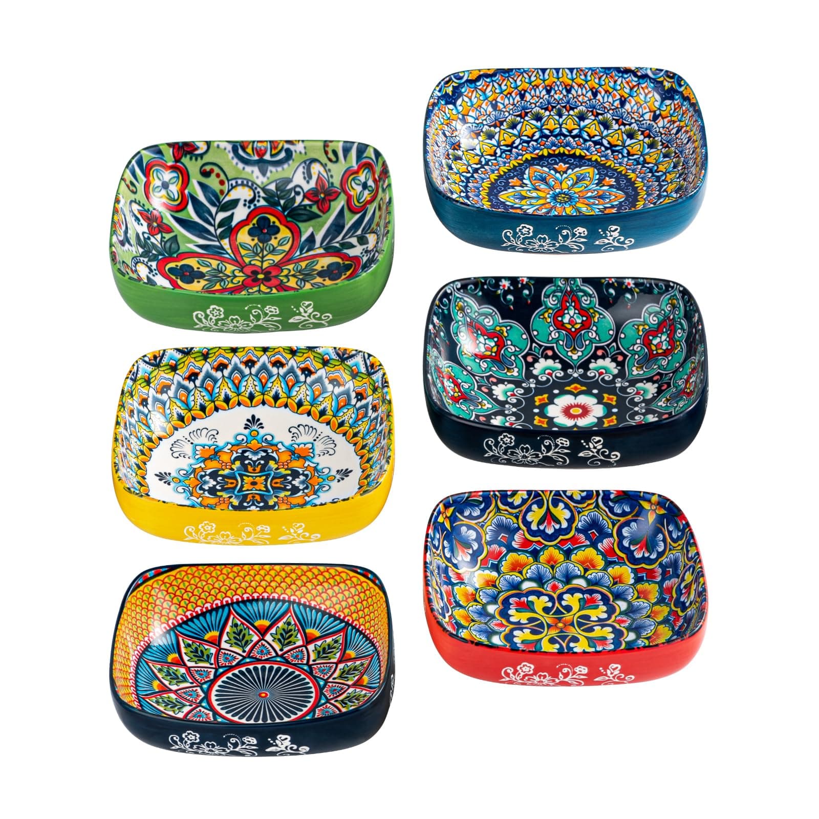 HENXFEN LEAD Snackschalen Porzellan, 550ml Dessertschalen für Müsli, Dessert, Suppe und Snack. Bunte, 6er Pack - Bohemian Style Quadratische-6 Inch Angebot bei HelloDeals