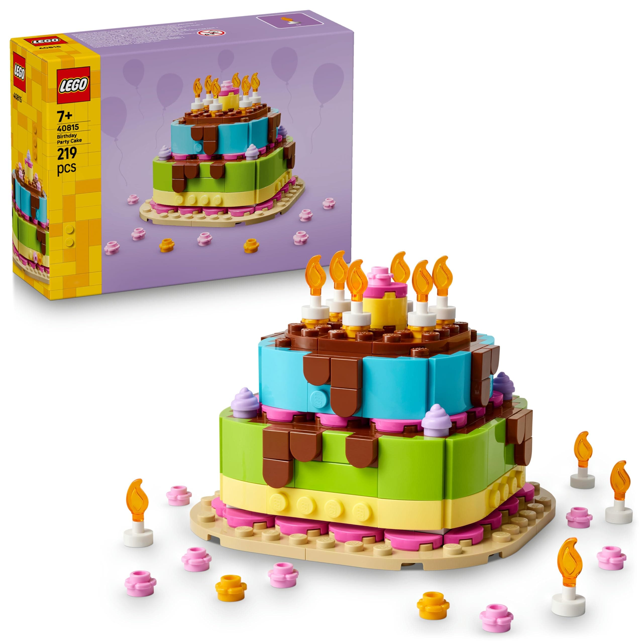 LEGO Geburtstagstorte Spielzeug - Bastelset für Kinder mit 10 Kerzen, Zuckerguss und bunten Blumen als Zimmerdeko - Geschenkidee für Mädchen, Jungen und Familien ab 7 Jahren - 40815 Angebot bei HelloDeals