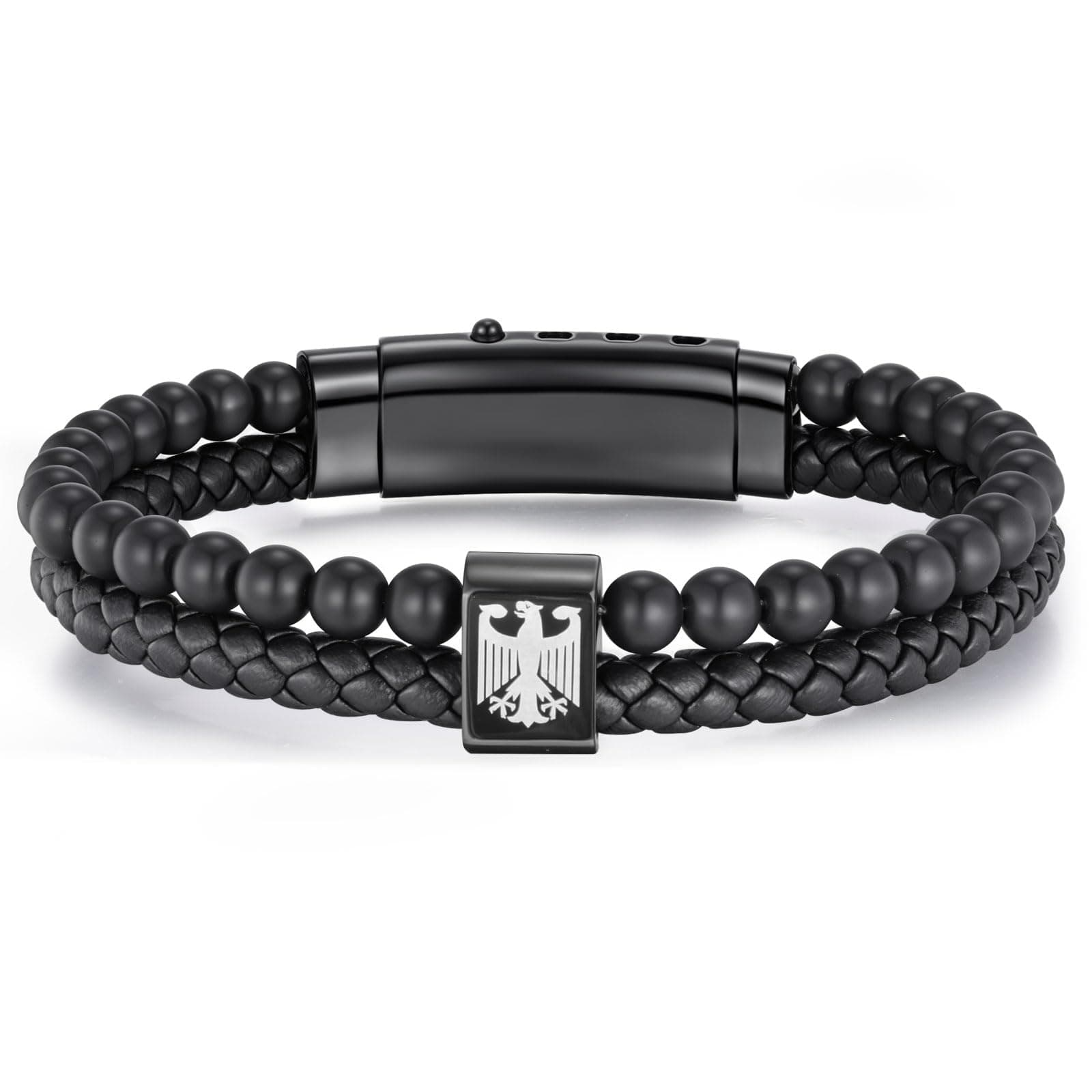 Herren Armband Geschenke Männer Armbänder Deutschland Adler Gravur Edelstahl Armreif mit Matt Onyx Lederband Verstellbar 21/22/23/24 cm für Mann Papa Opa Sohn Bruder Herrenarmbänder Freund Ehemann Angebot bei HelloDeals