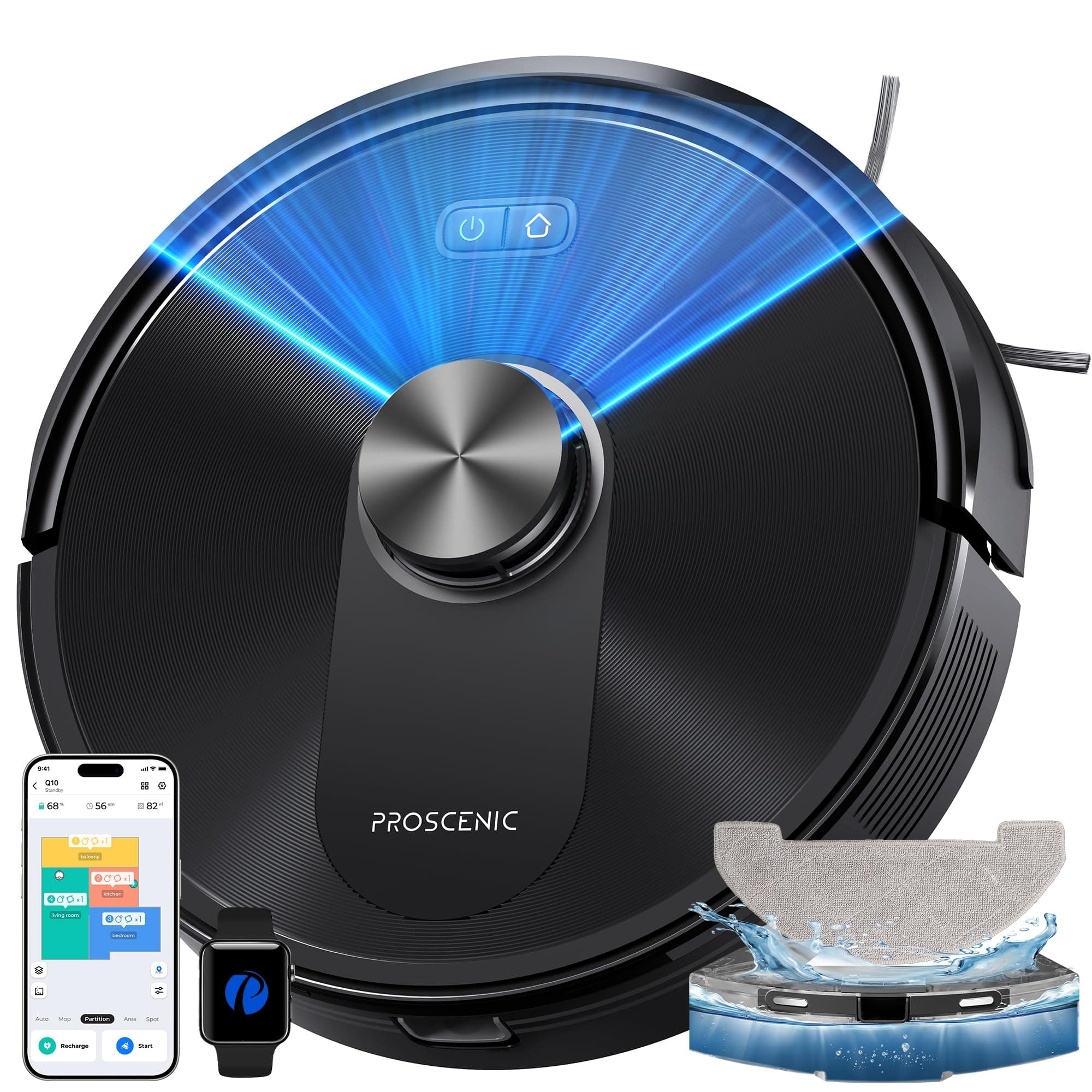 Proscenic Q10+ Saugroboter mit Wischfunktion, 10000Pa 200Min Staubsauger Roboter, Intelligentes Laser Navigation mit 5 Karten, Smarte Steuerung via App, Alexa & Siri Apple Watch, Hartböden, Teppichen M Dunkel Schwarz Angebot bei HelloDeals