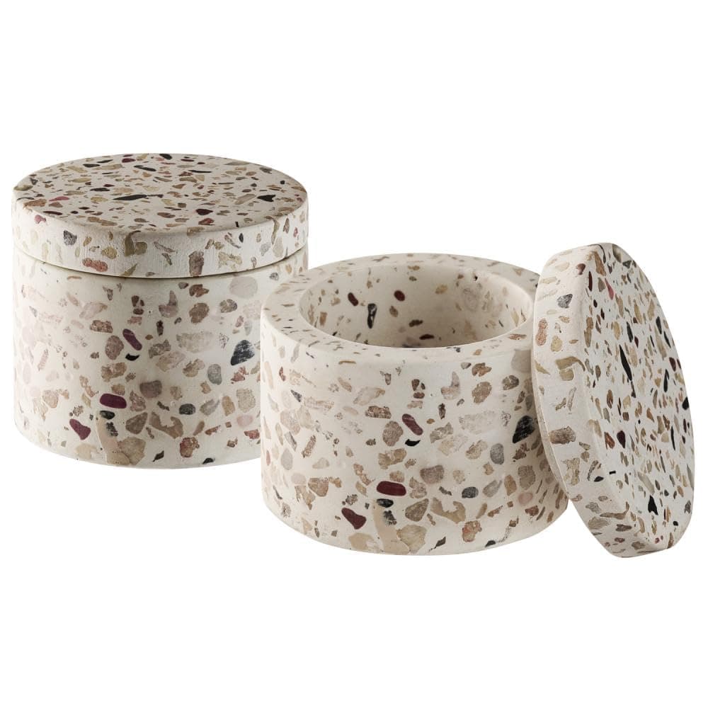 APS 15917 Dose TERRAZZO 2er Set - Beton, Ø 6 cm, H: 5 cm, Terrazzooptik, Unikat Angebot bei HelloDeals