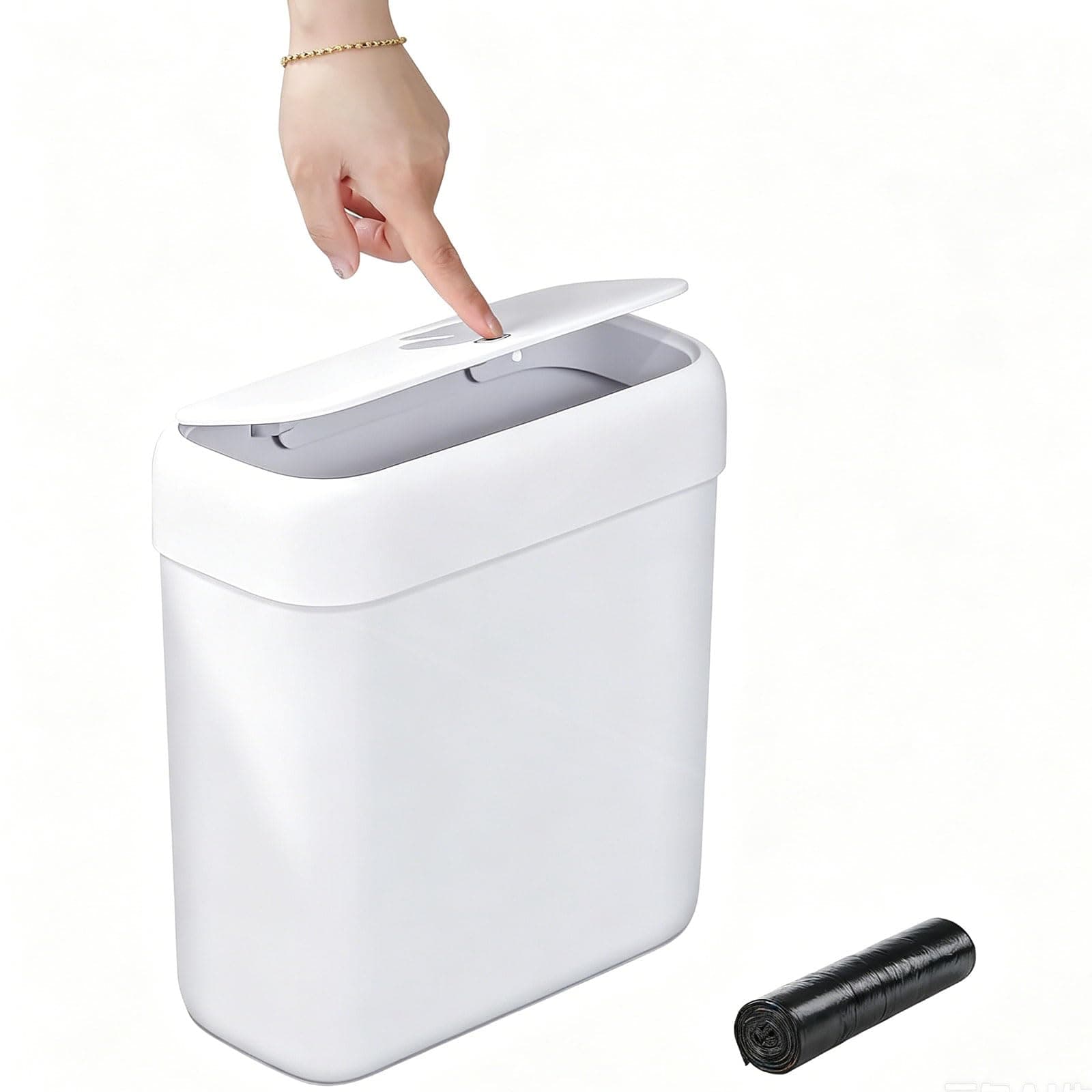 funest Mülleimer Bad mit Deckel, Schmaler Badmülleimer Weiß, Kleiner Mülleimer mit Druckknopf-Deckel, Abfalleimer Badezimmer für WC, Küche, Schlafzimmer, Wohnmobil und Büro, 8,5L 8.5L Angebot bei HelloDeals
