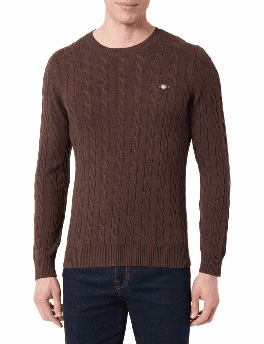 GANT Herren Cotton Cable C-Neck Pullover L Brown Melange Angebot bei HelloDeals