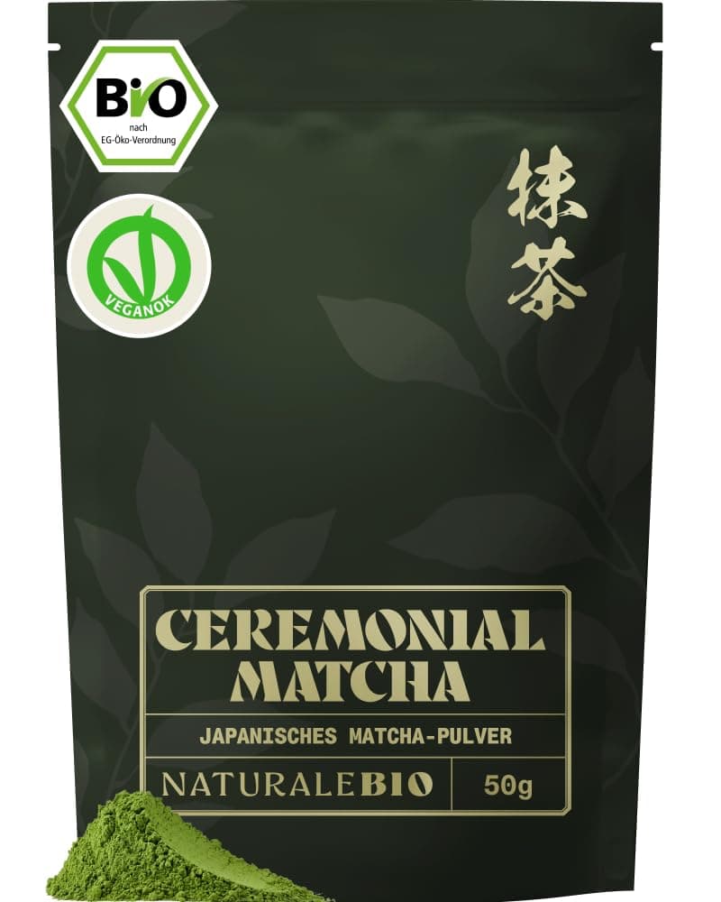 NaturaleBio Matcha Ceremonial Grade 50g. Original Matcha Pulver Bio aus Japan. Grüner Tee, Zeremonie-Qualität. Ideal zum Trinken, Kochen und als Kaffee Latte Zugabe 50 g Ceremonial Grade Angebot bei HelloDeals