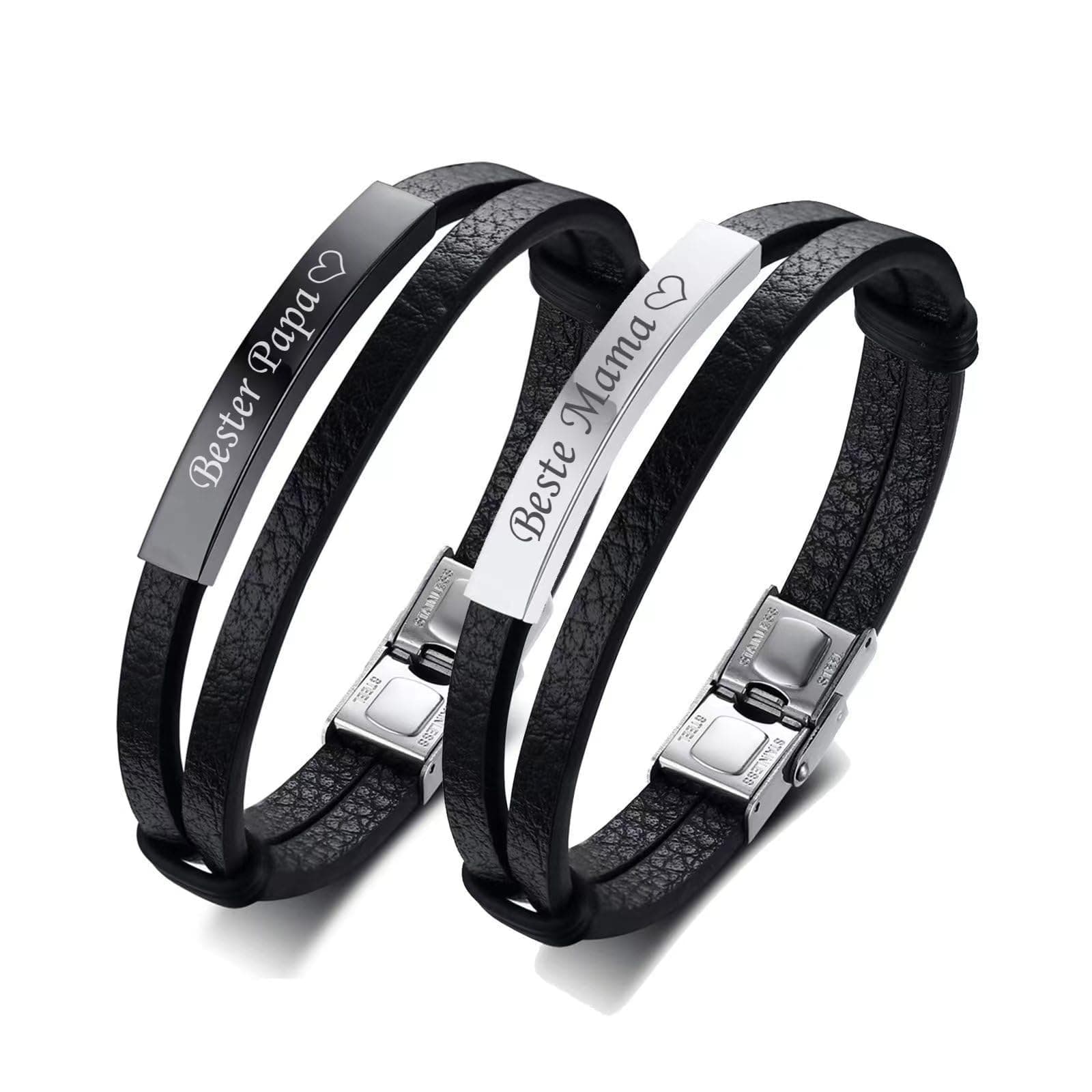 Papa Mama Personalisierte Paar Armbänder, PU Leder Armband Sein und Ihr Abstand Matching Set für Weihnachten Jubiläum Hochzeit Geburtstag Valentinstag Angebot bei HelloDeals