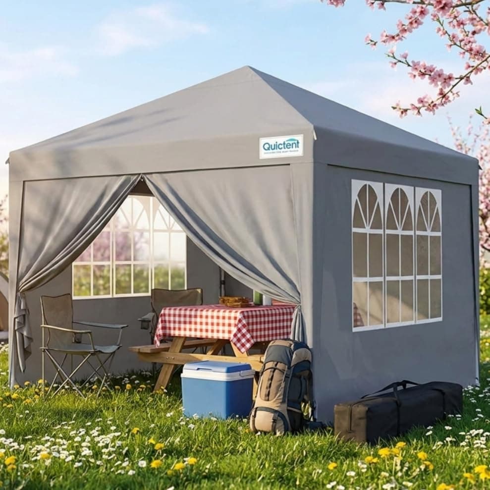 Quictent Pavillon 3x3m Faltpavillon mit 4 Seitenteilen, Wasserdicht Gartenpavillon mit Rolltasche,Partyzelt Gartenzelt für Fest und Flohmarkt,Grau Grau 3x3m Angebot bei HelloDeals