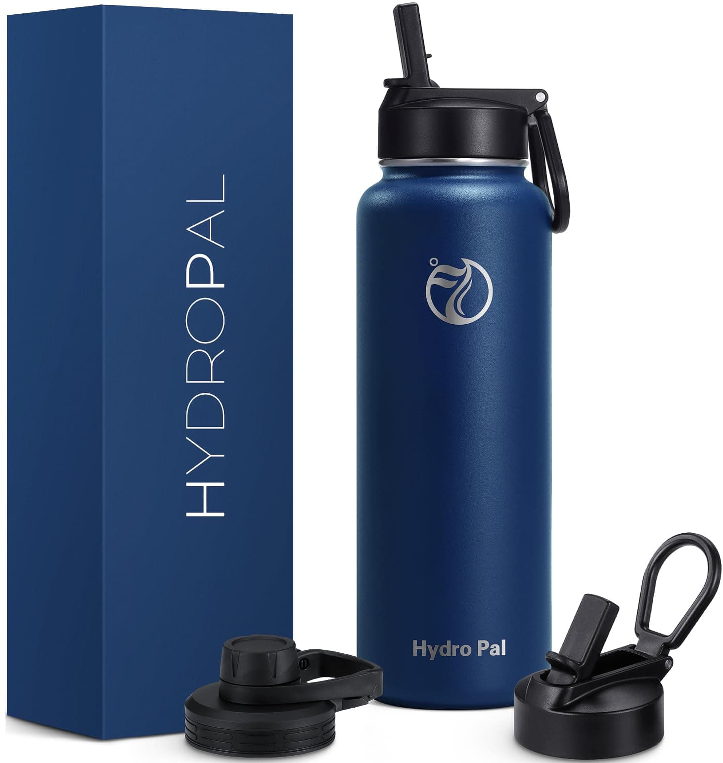 HydroPal Isolierflasche 500ml Edelstahl, BPA-frei, 24h kalt/12h heiß, auslaufsicher, Sport- & Trinkflasche mit Strohhalm & 2 Deckeln (Trinkhalm + Ausguss), rutschfest für Alltag & Sport Kobaltblau 500 ml Angebot bei HelloDeals
