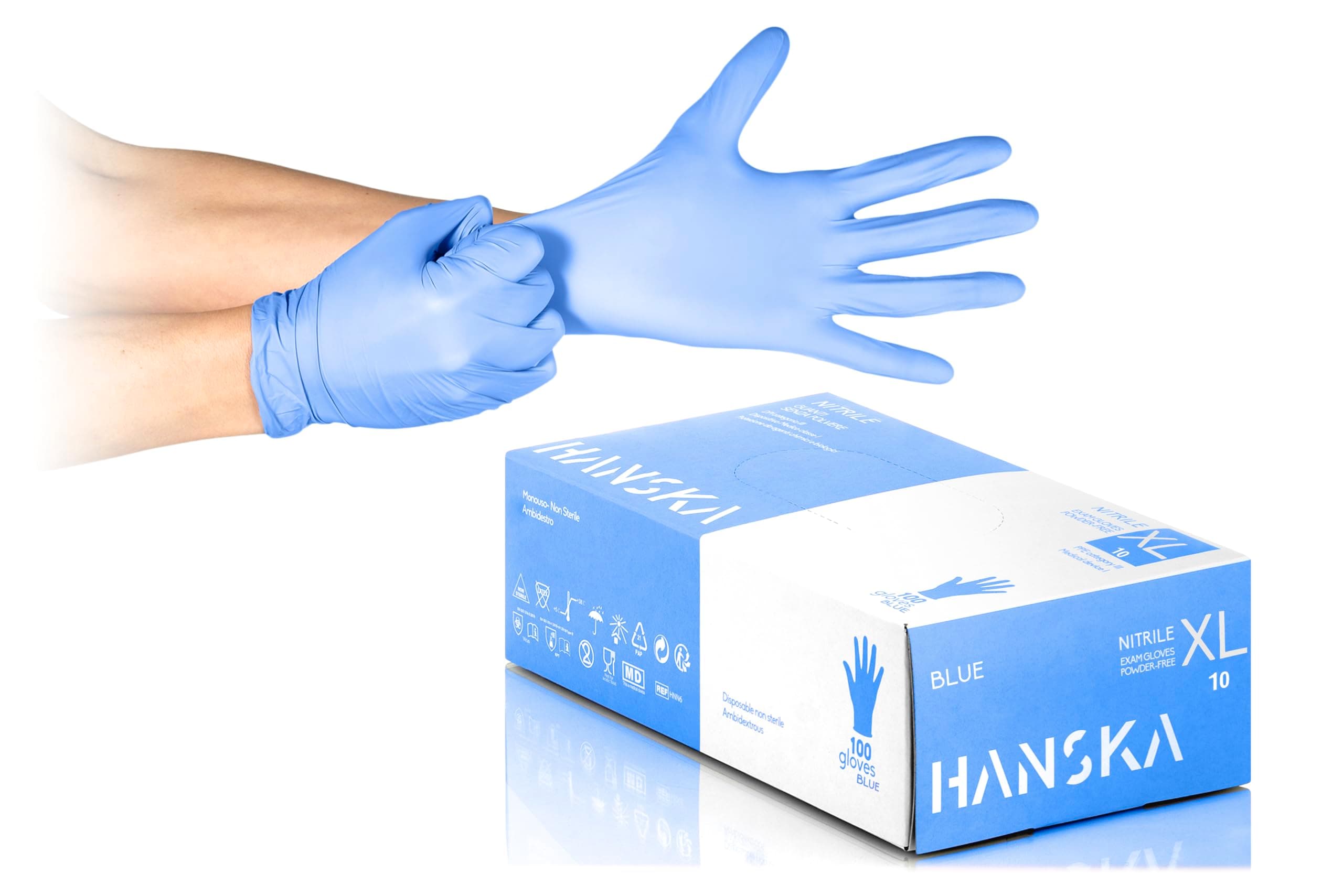 HANSKA 100 Blau Nitril-Einweghandschuhe – puderfrei – Einweg – beidhändig tragbar – unsteril – Gummibasis – Geeignet für medizinische Bereiche und Lebensmittelverarbeitung (100, XL) 100 XL Angebot bei HelloDeals